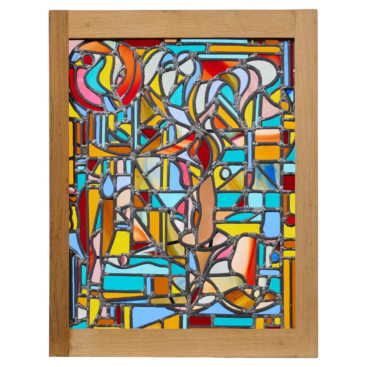 Reclaimed Abstract Stained Glass Panel
