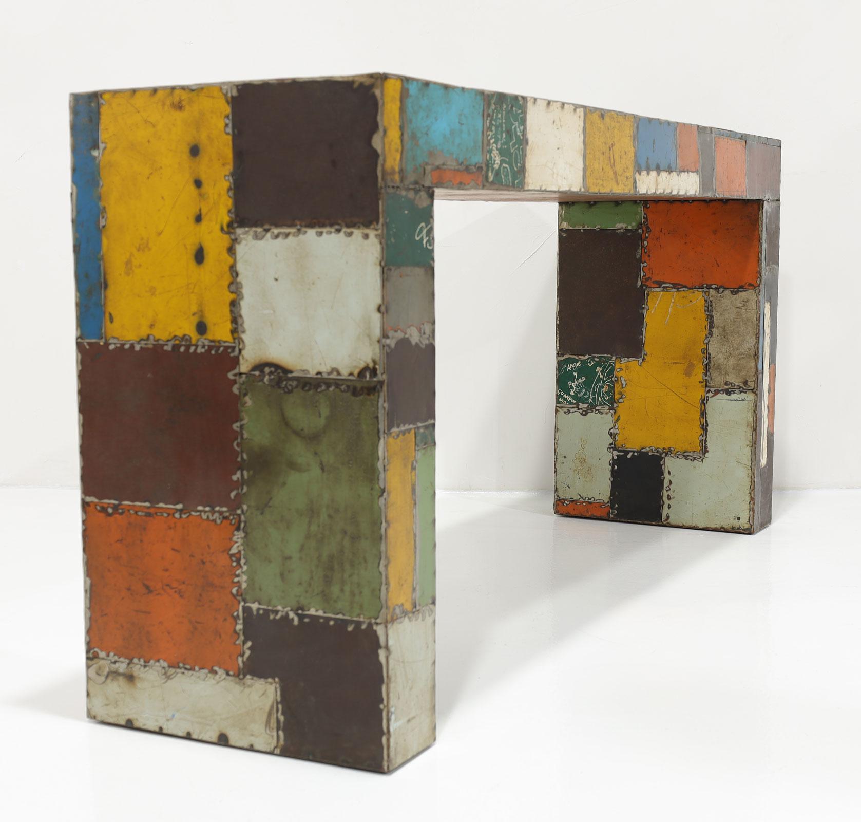 American Reclaimed Aluminum Patchwork Console from the Jim Carrey Collection For Sale