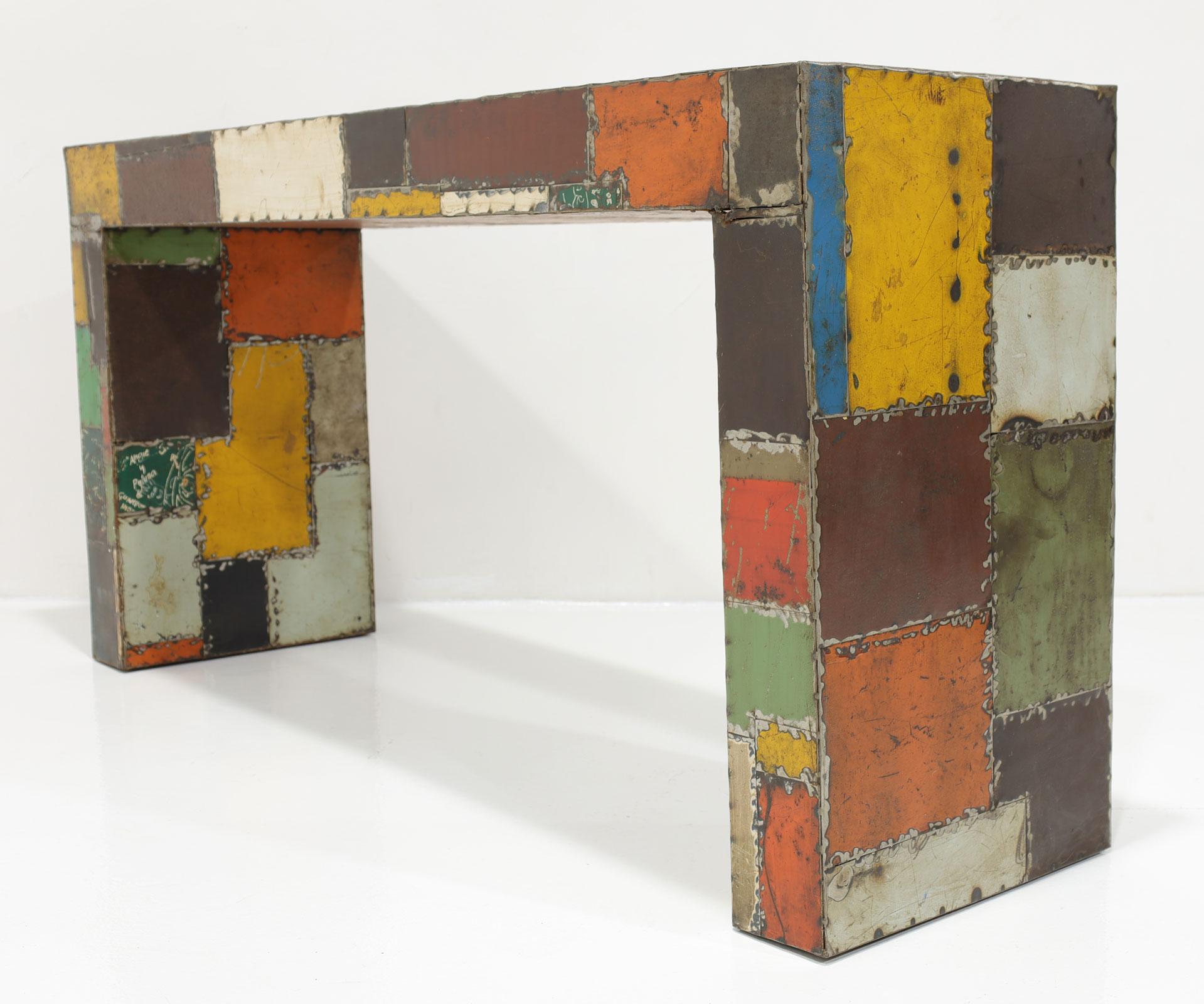 20th Century Reclaimed Aluminum Patchwork Console from the Jim Carrey Collection For Sale