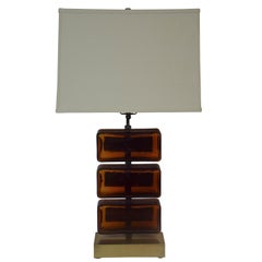 block lamp amber Reclaimed Amber Glass Block Table Lamp