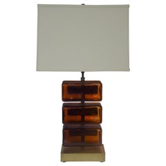 Reclaimed Amber Glass Block Table Lamp
