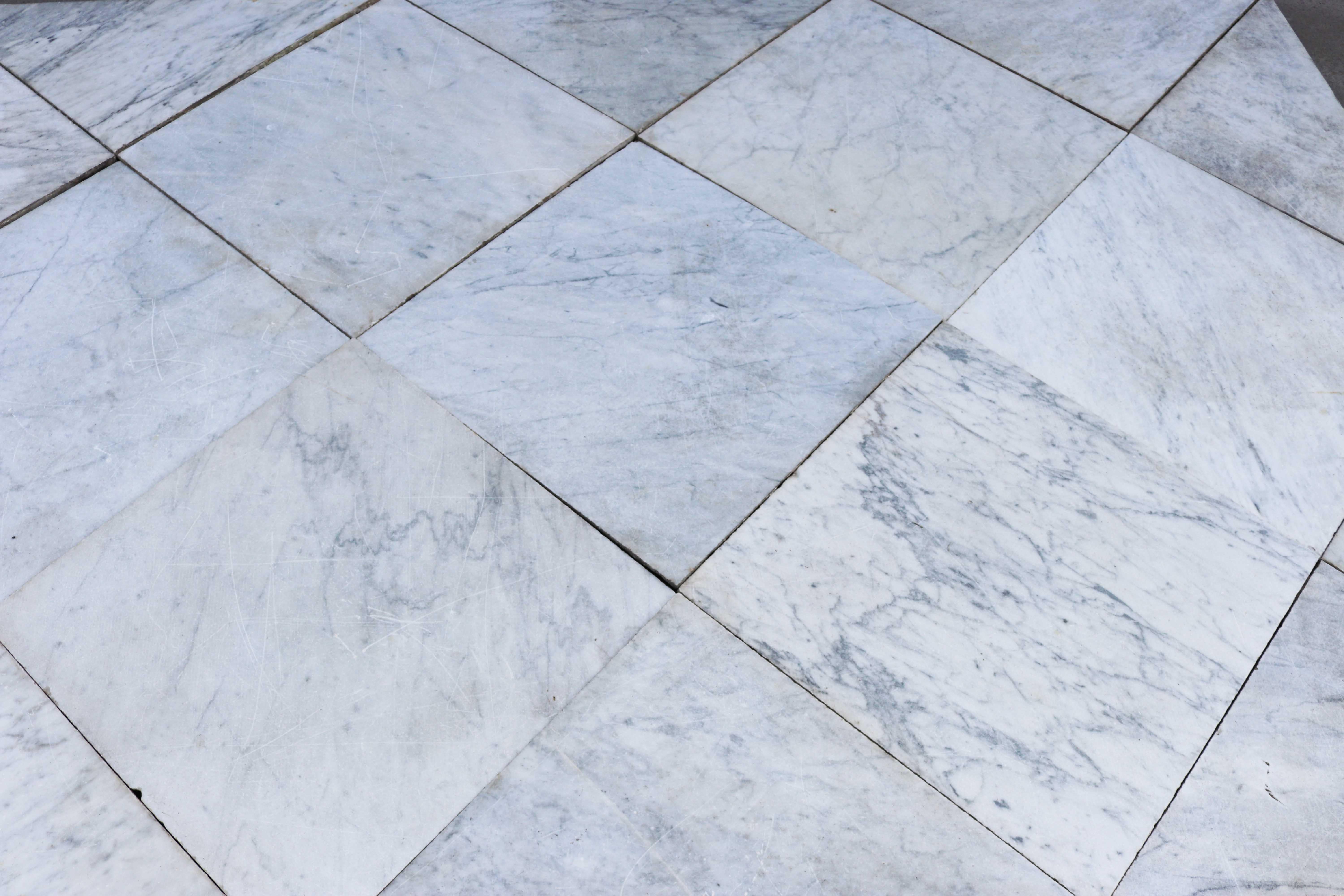 English Reclaimed Antique Carrara Marble Floor Tiles 32.8 M2