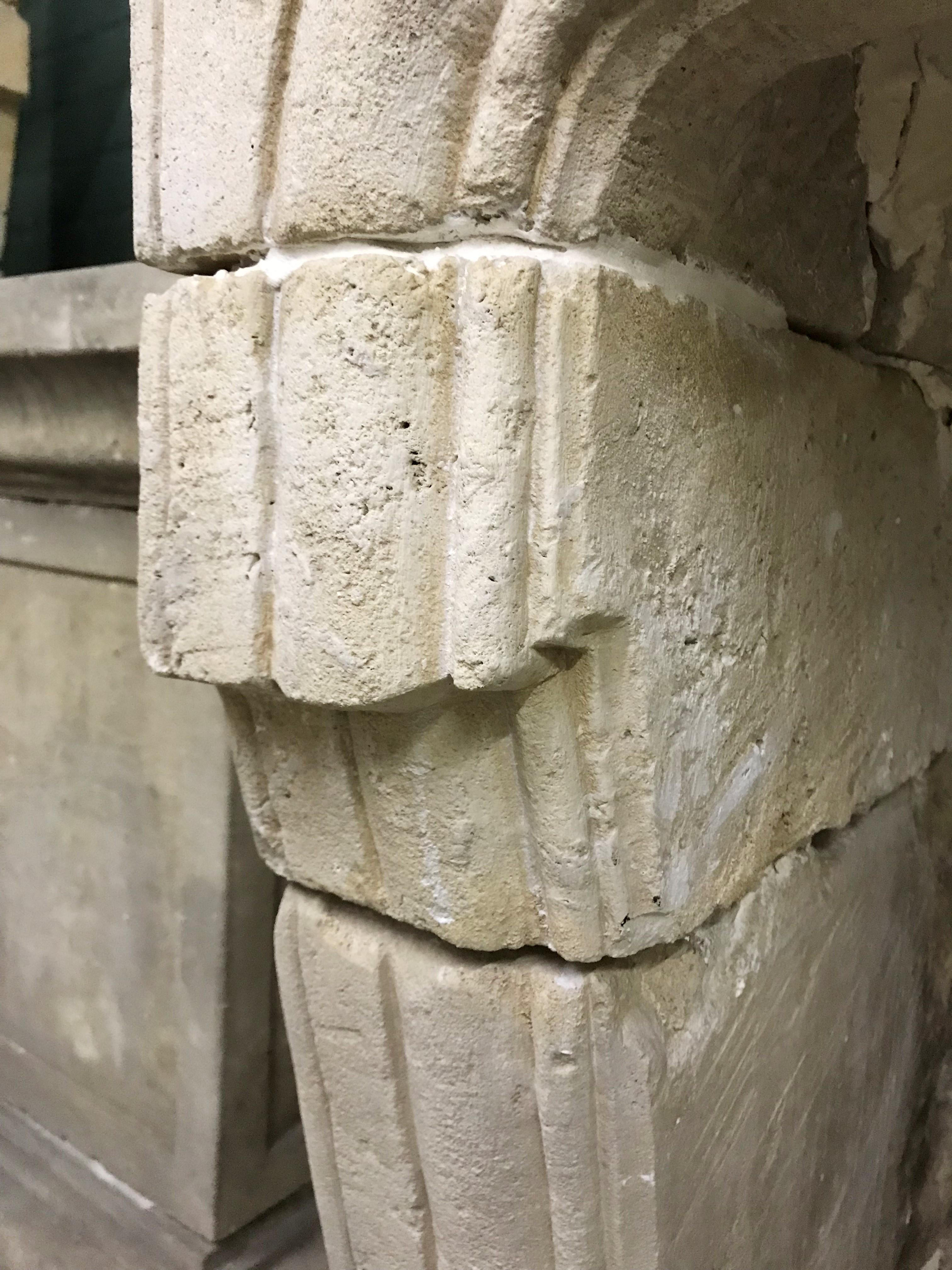 Limestone Reclaimed Antique Carved Stone Fireplace Mantle Chimney Surround Los Angeles CA For Sale