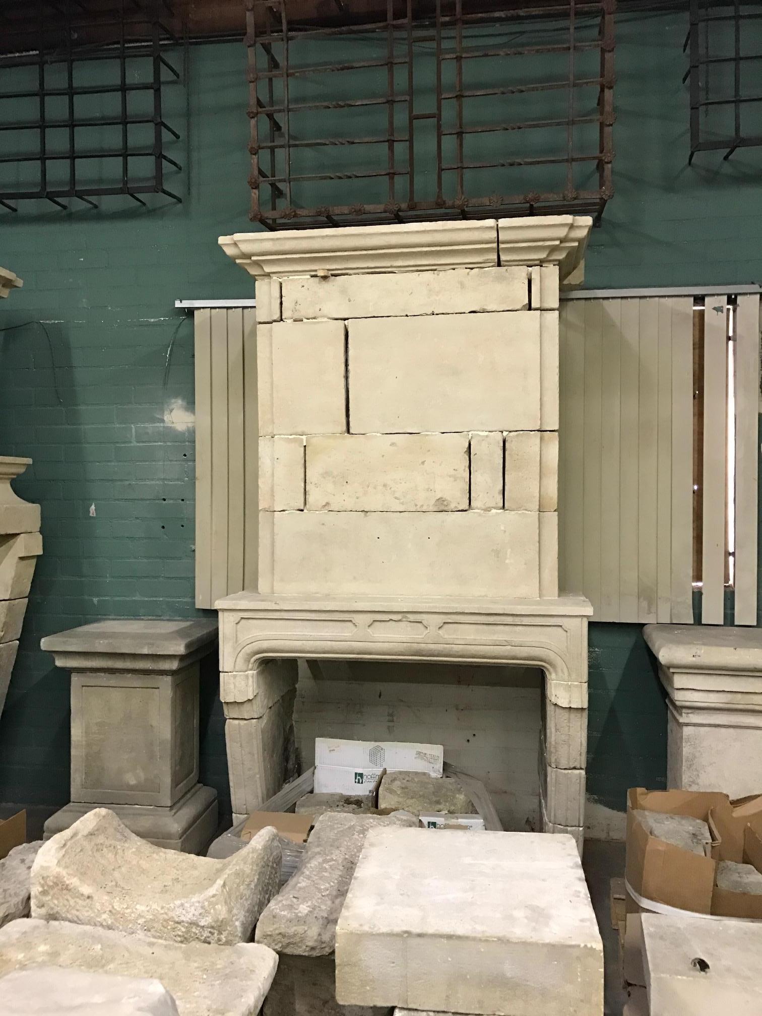 Reclaimed Antique Carved Stone Fireplace Mantle Chimney Surround Los Angeles CA For Sale 9