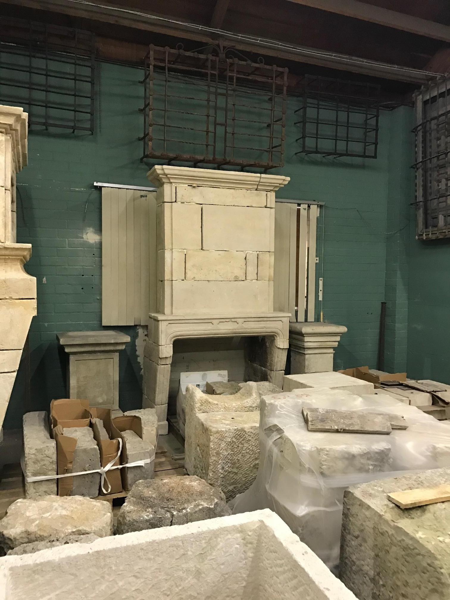 Reclaimed Antique Carved Stone Fireplace Mantle Chimney Surround Los Angeles CA For Sale 10