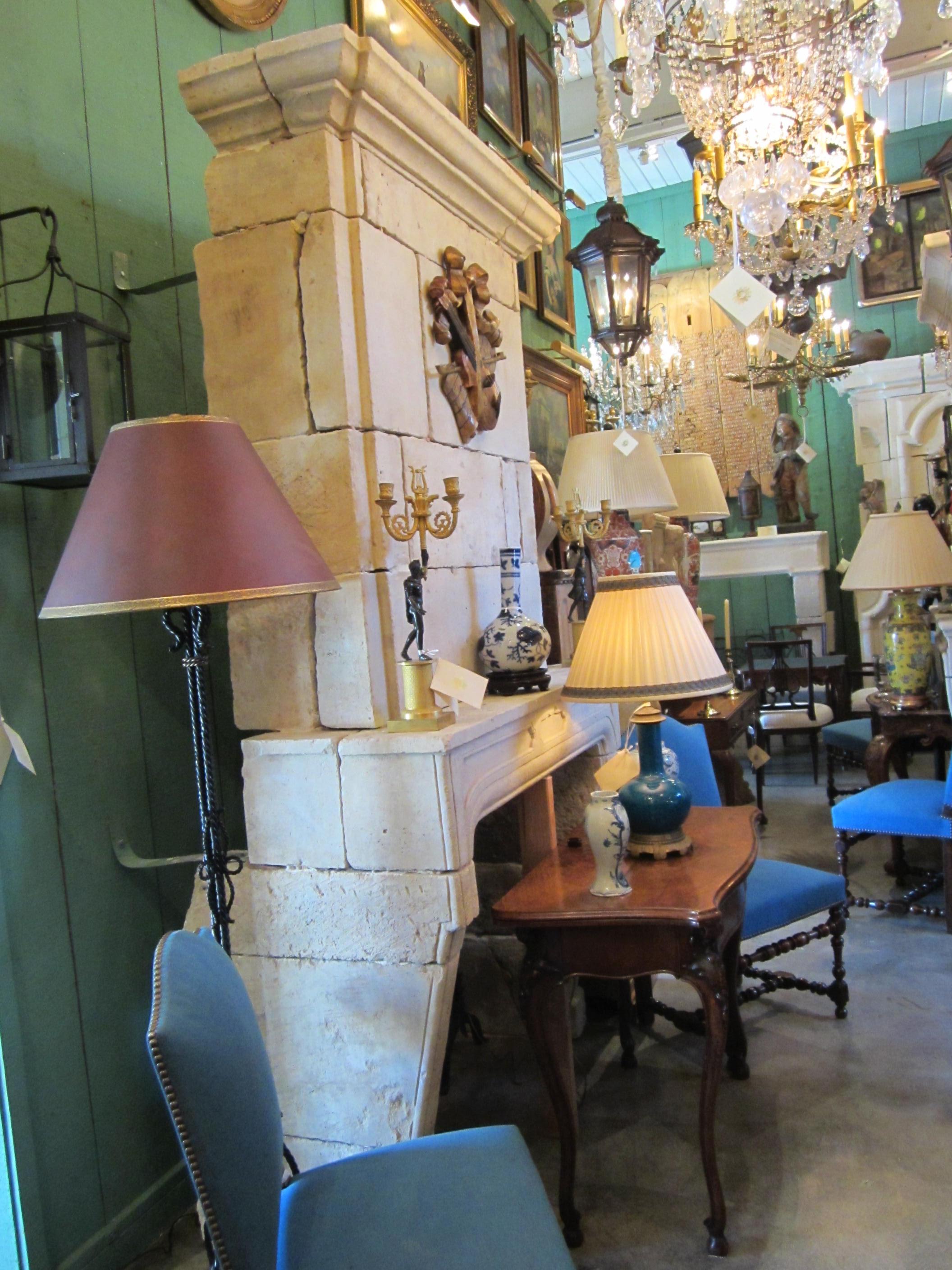 Louis XIV Reclaimed Antique Carved Stone Fireplace Mantle Chimney Surround Los Angeles CA For Sale