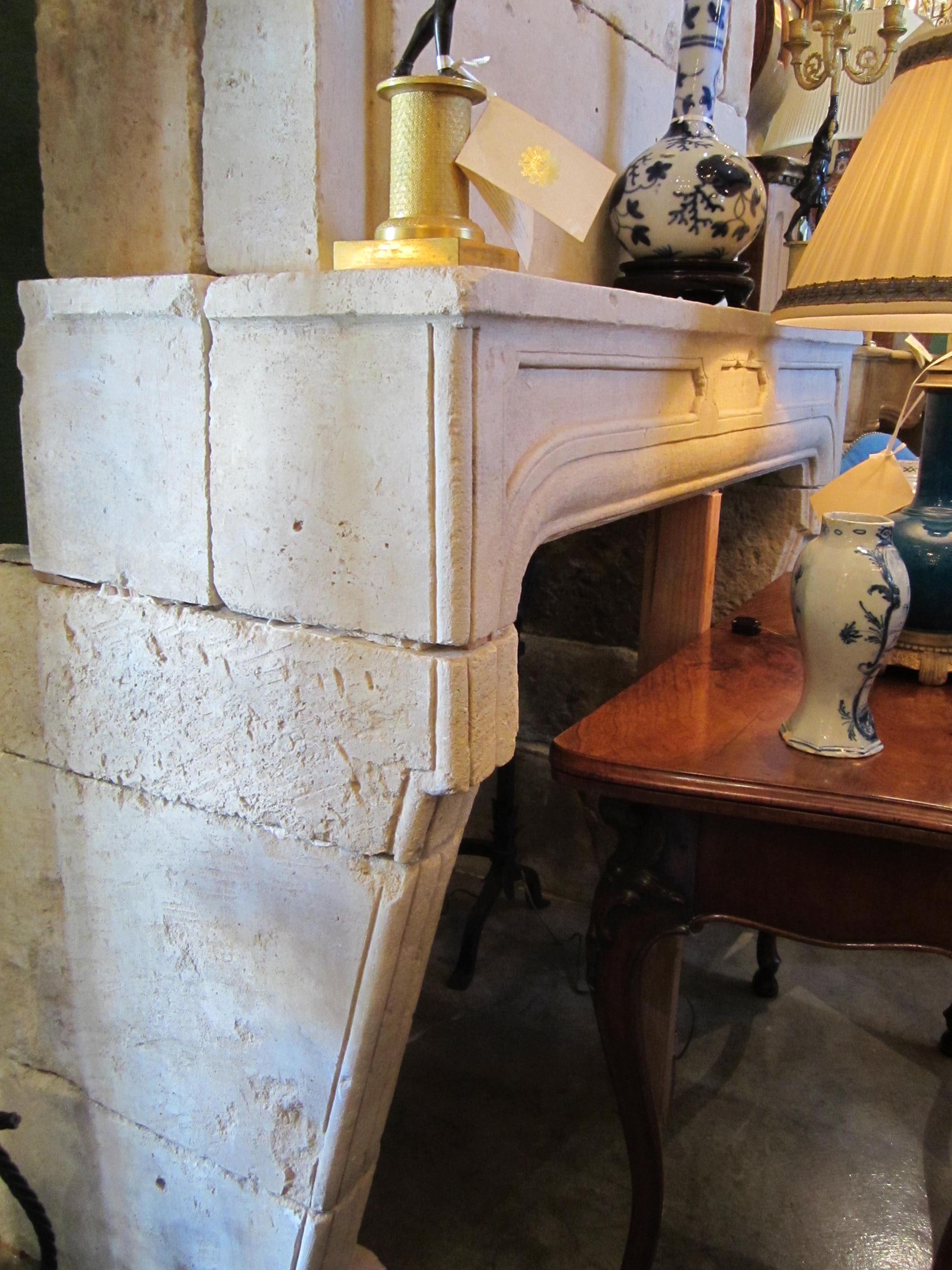 French Reclaimed Antique Carved Stone Fireplace Mantle Chimney Surround Los Angeles CA For Sale