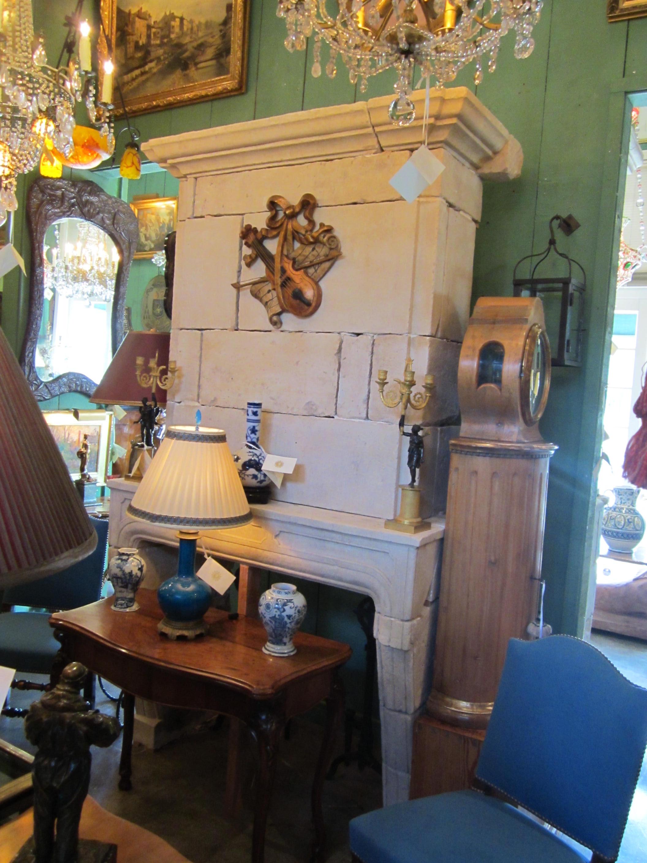 Hand-Carved Reclaimed Antique Carved Stone Fireplace Mantle Chimney Surround Los Angeles CA For Sale