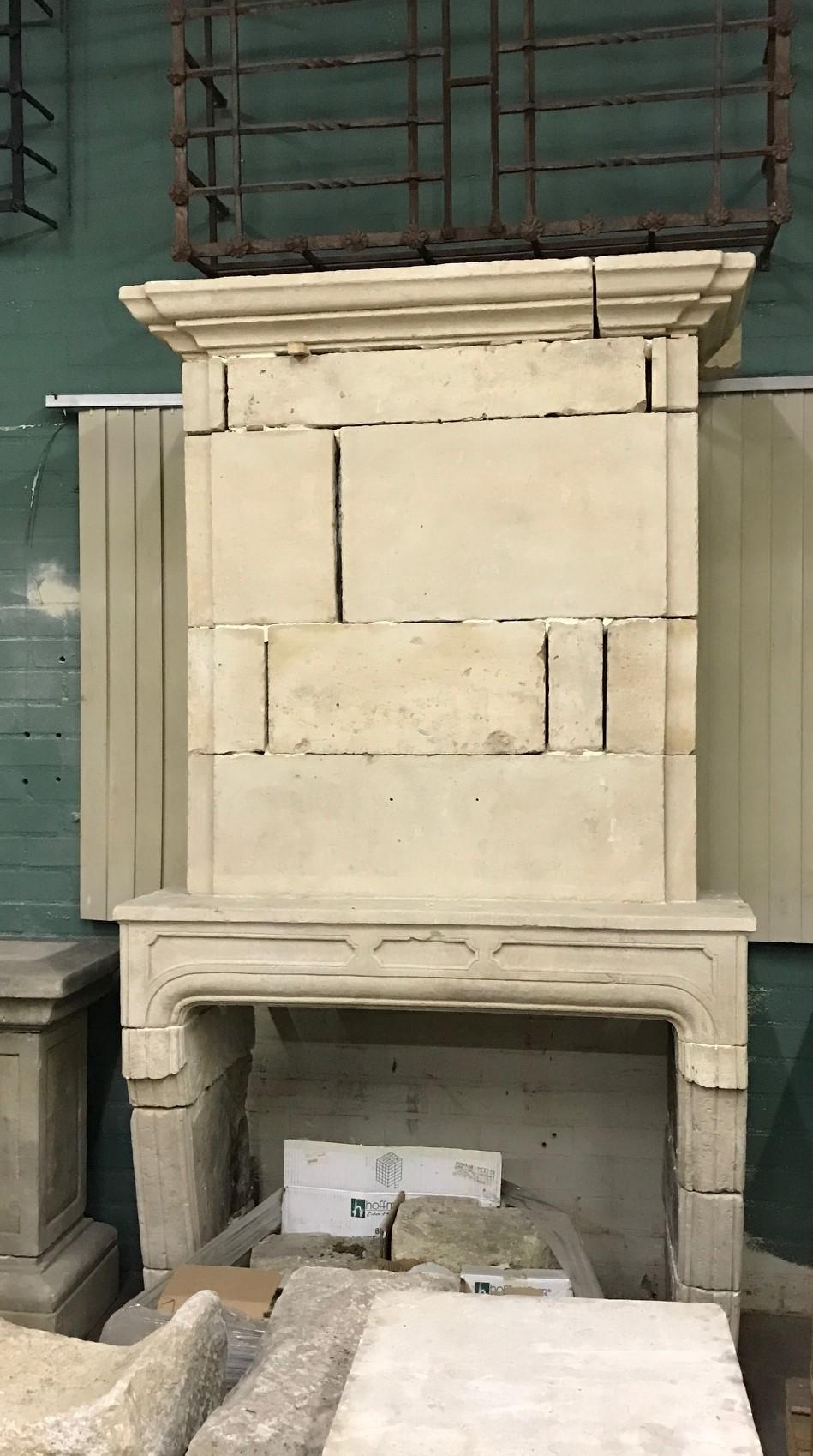 18th Century and Earlier Reclaimed Antique Carved Stone Fireplace Mantle Chimney Surround Los Angeles CA For Sale