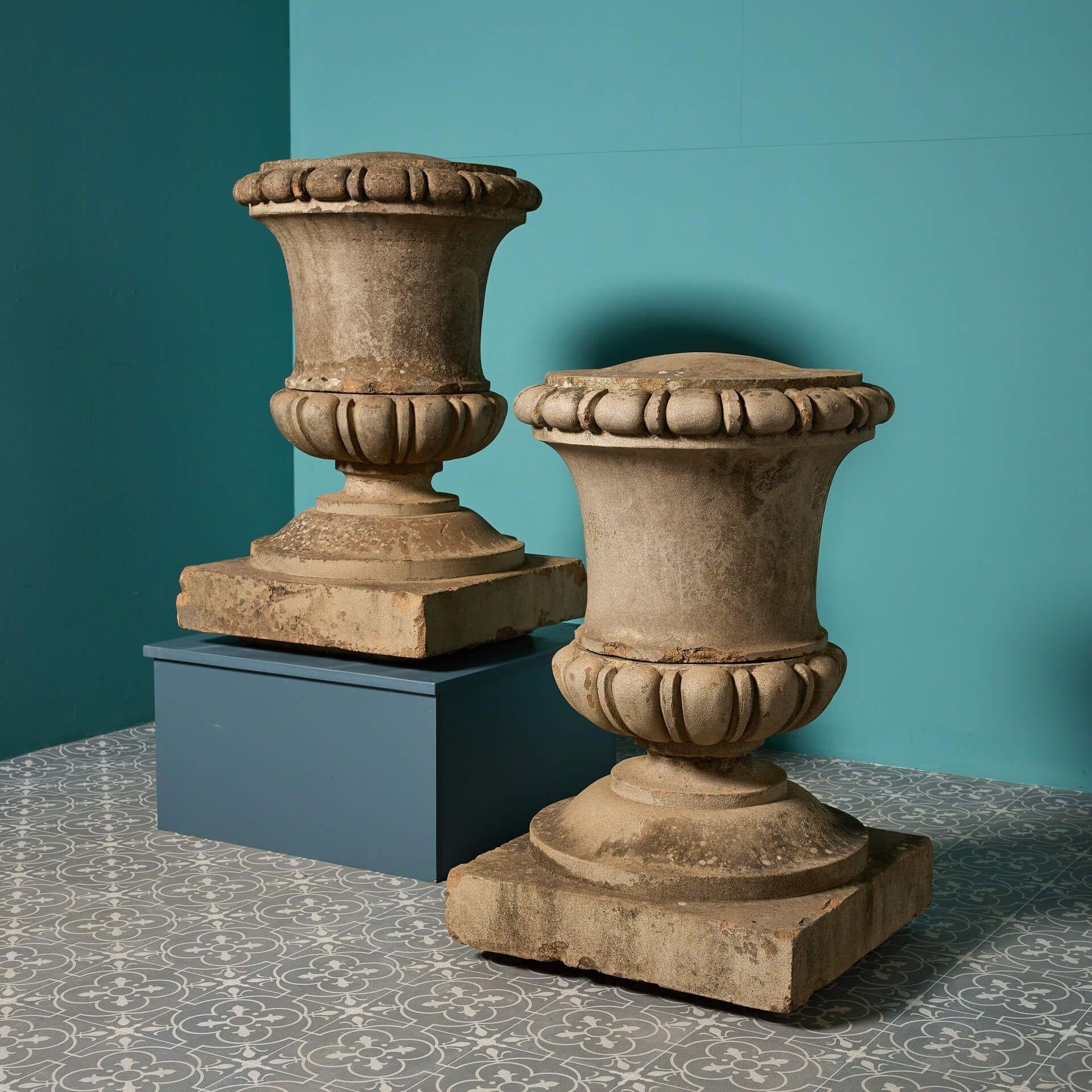 Art Deco Reclaimed Antique Composition Stone Lidded Urns For Sale