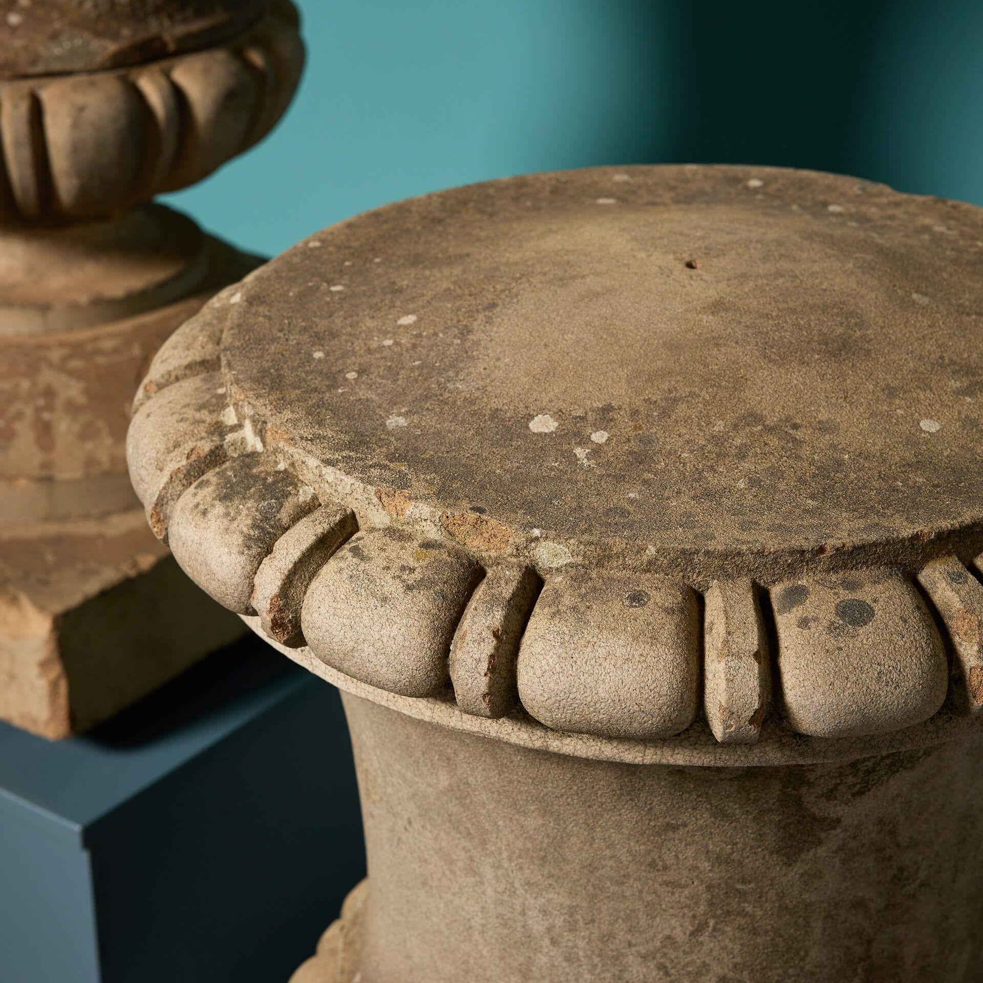 English Reclaimed Antique Composition Stone Lidded Urns For Sale