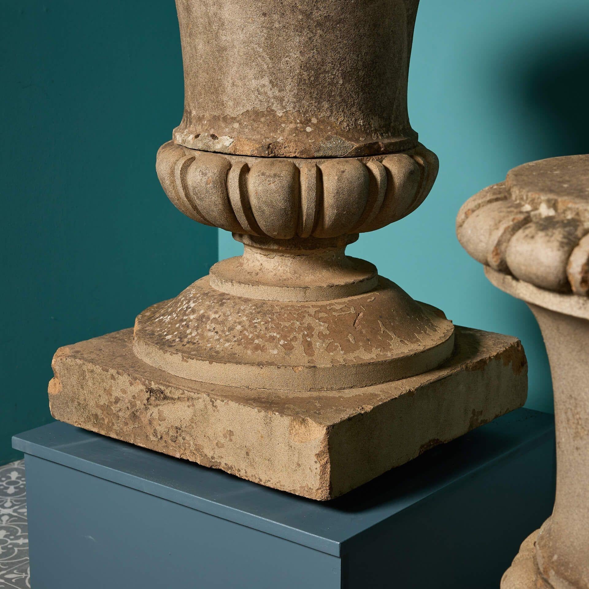 Hand-Crafted Reclaimed Antique Composition Stone Lidded Urns For Sale