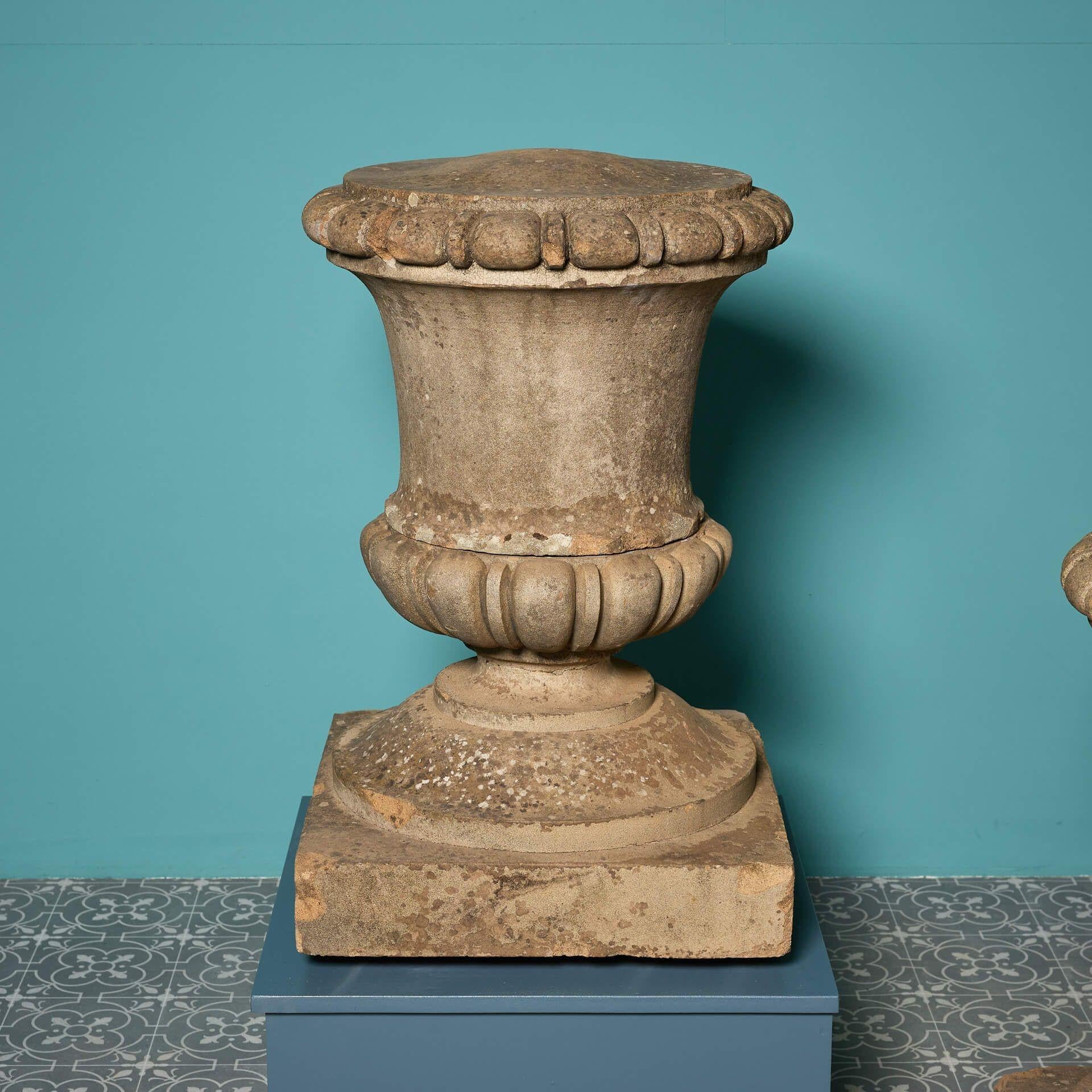 Reclaimed Antique Composition Stone Lidded Urns In Fair Condition For Sale In Wormelow, Herefordshire