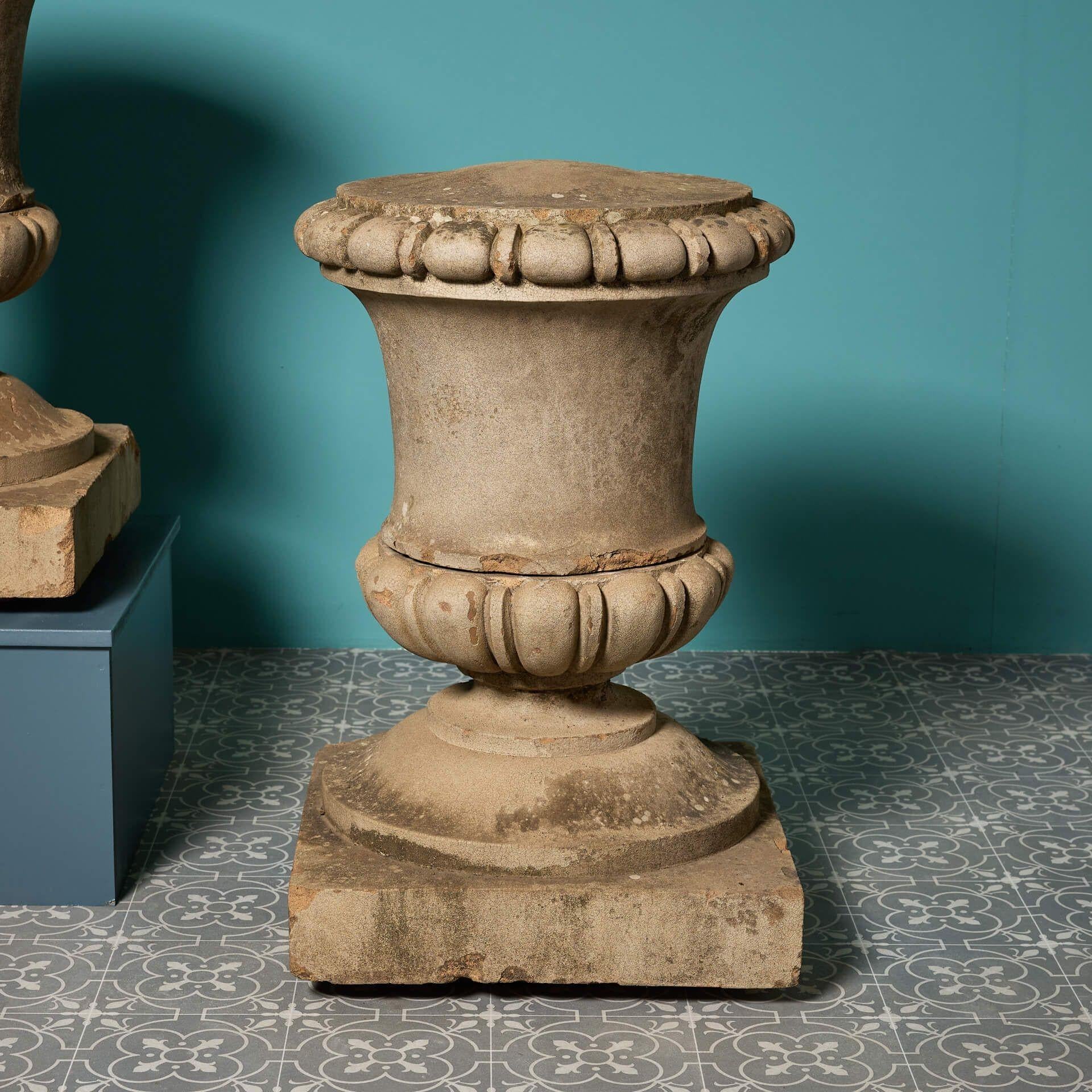 20th Century Reclaimed Antique Composition Stone Lidded Urns For Sale