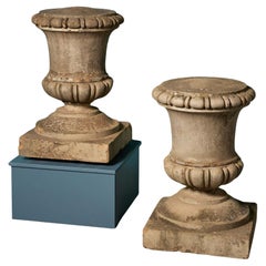 Reclaimed Antique Composition Stone Lidded Urns