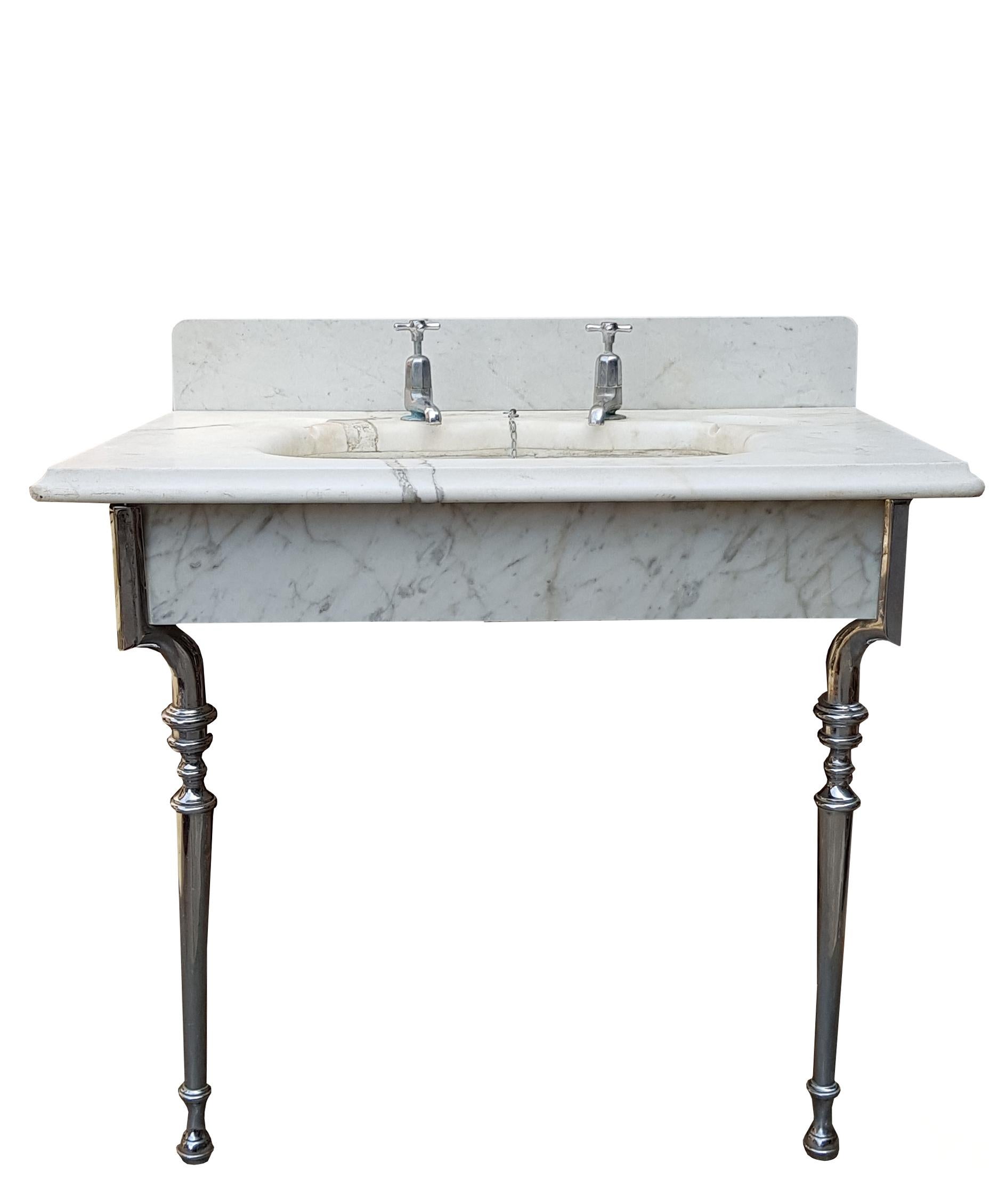 About

A good quality Carrara marble sink reclaimed by us from a property in Wimbledon, London. This basin comes in seven main components. It has been well used however, it remains in good usable condition.

Condition report

The taps are