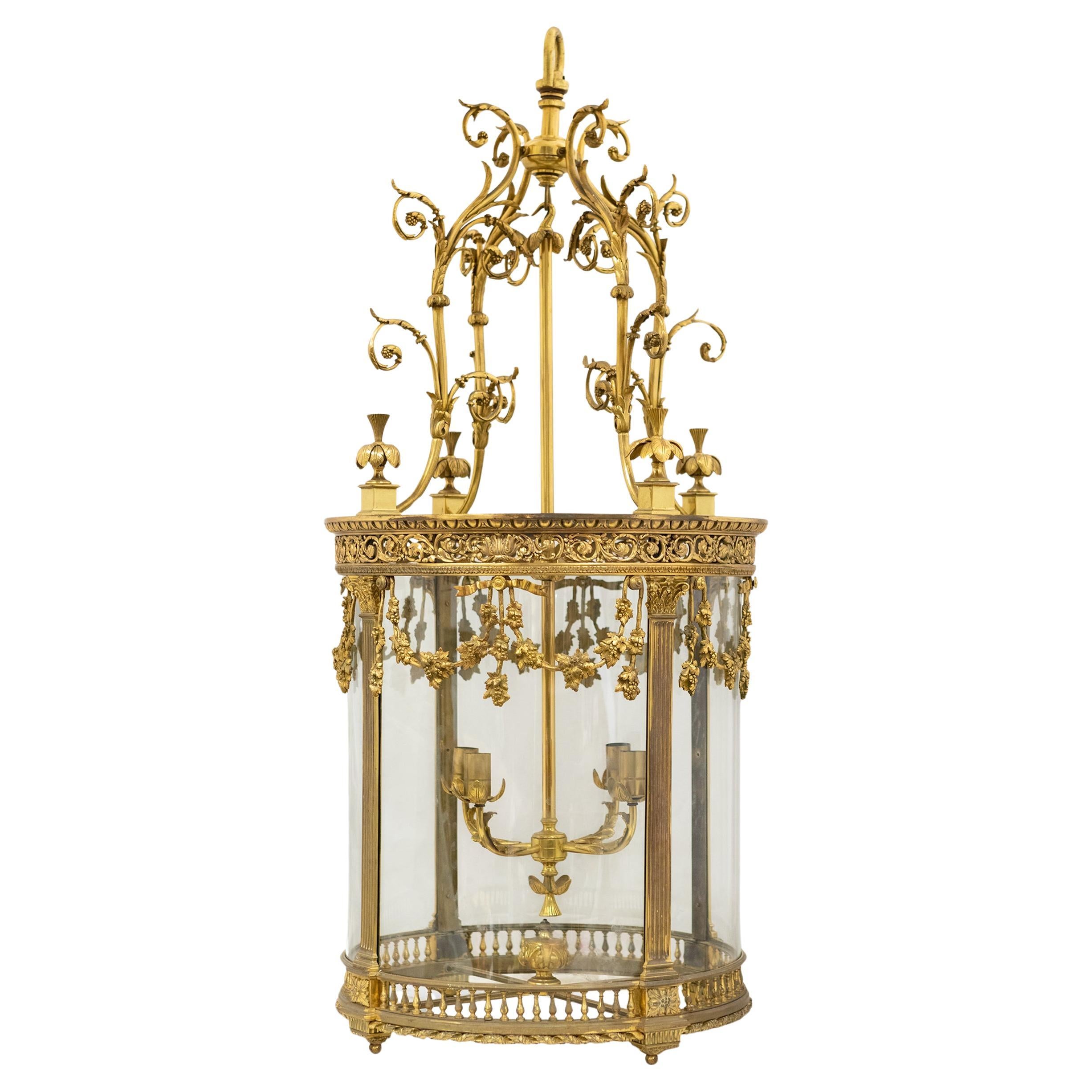 Reclaimed Antique Oversized Ornate French Brass Lantern For Sale