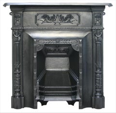 Large Antique Reclaimed Victorian Cast Iron And Tiled Fireplace