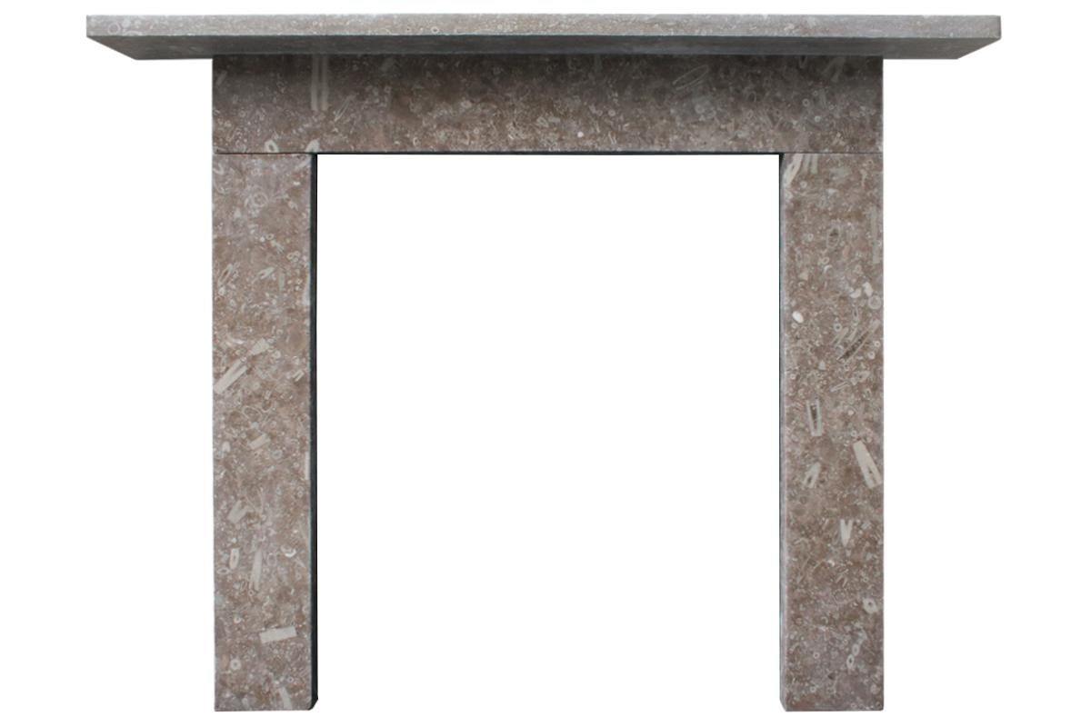 Reclaimed antique Victorian hopton limestone fireplace surround of simple form, circa 1850. Pictured with an original cast iron arched insert, sold separately. 

Hoptonwood limestone also known as Derbyshire limestone is instantly recognisable for