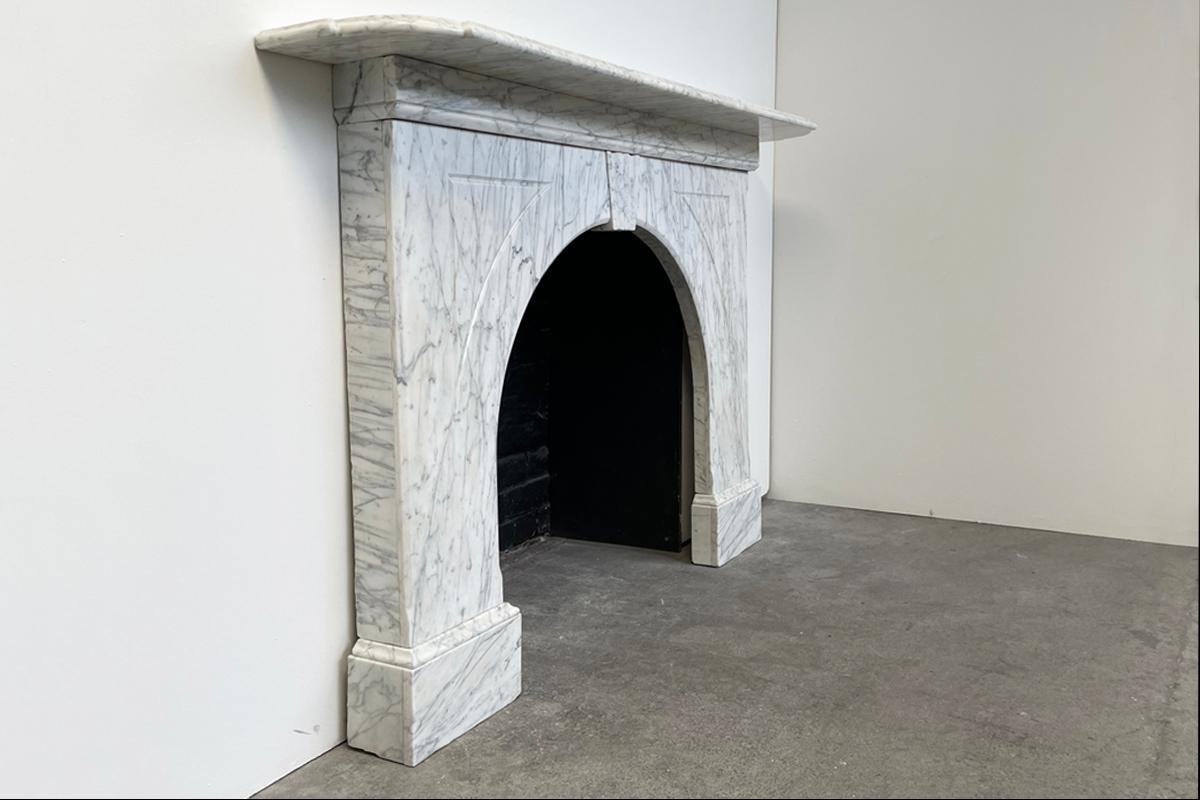19th Century Reclaimed arched Victorian Carrara marble fireplace surround