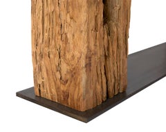 Reclaimed Architectural Pine Beams with Metal Stretcher and Limestone Top