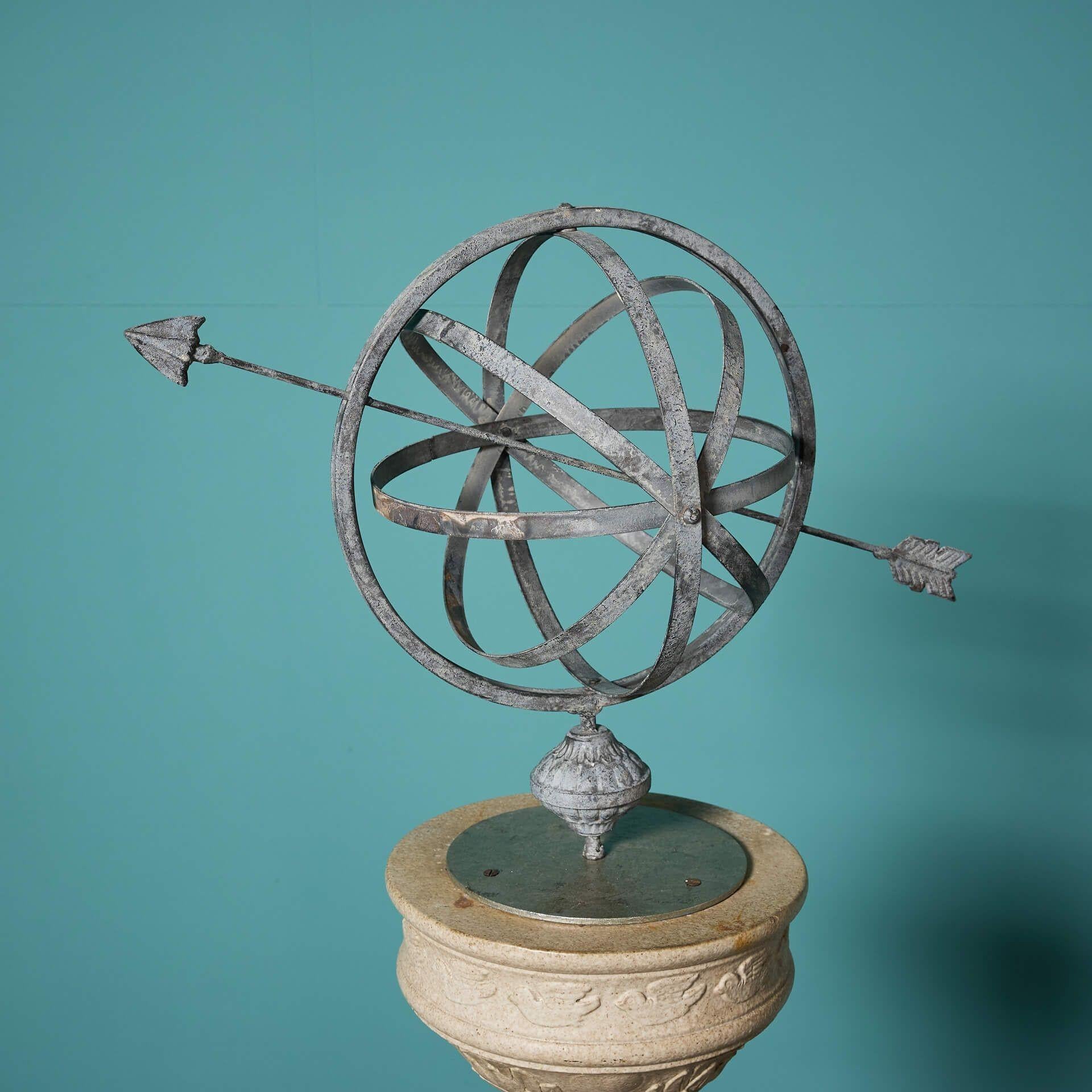 Edwardian Reclaimed Armillary Sundial on Doulton Lambeth Stoneware Pedestal For Sale