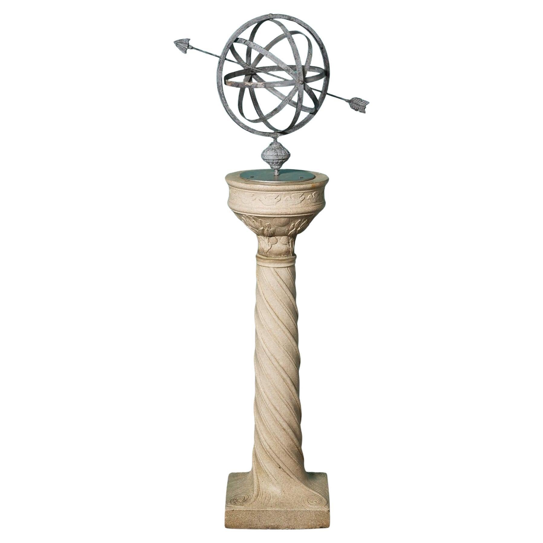 Reloj de Sol Armilar Recuperado sobre Pedestal de Gres Doulton Lambeth