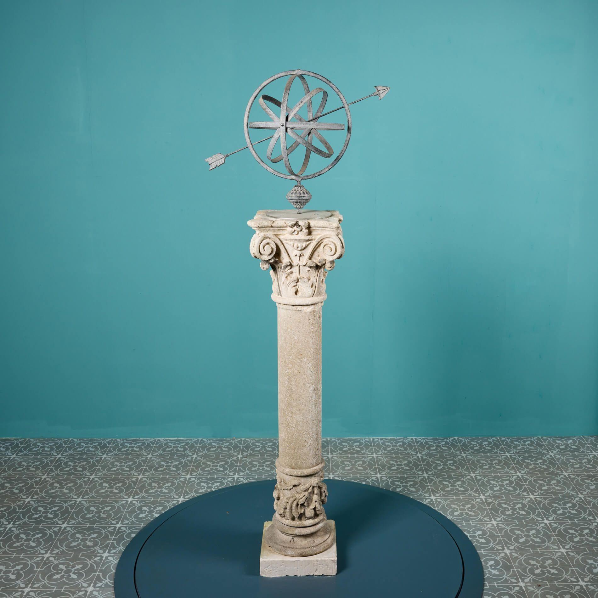 Georgian Reclaimed Armillary Sundial on Limestone Pedestal