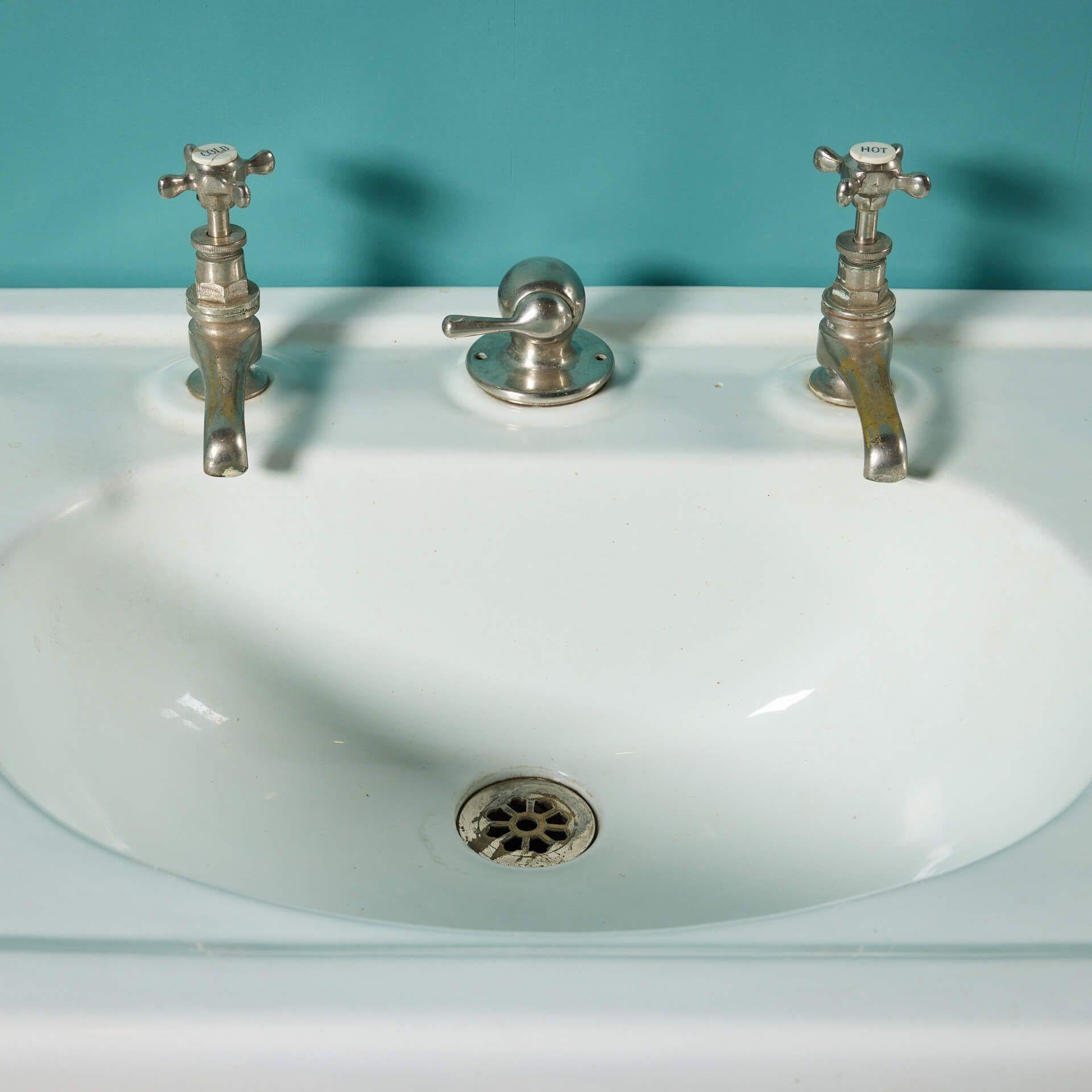 English Reclaimed Art Deco Bathroom Pedestal Basin For Sale