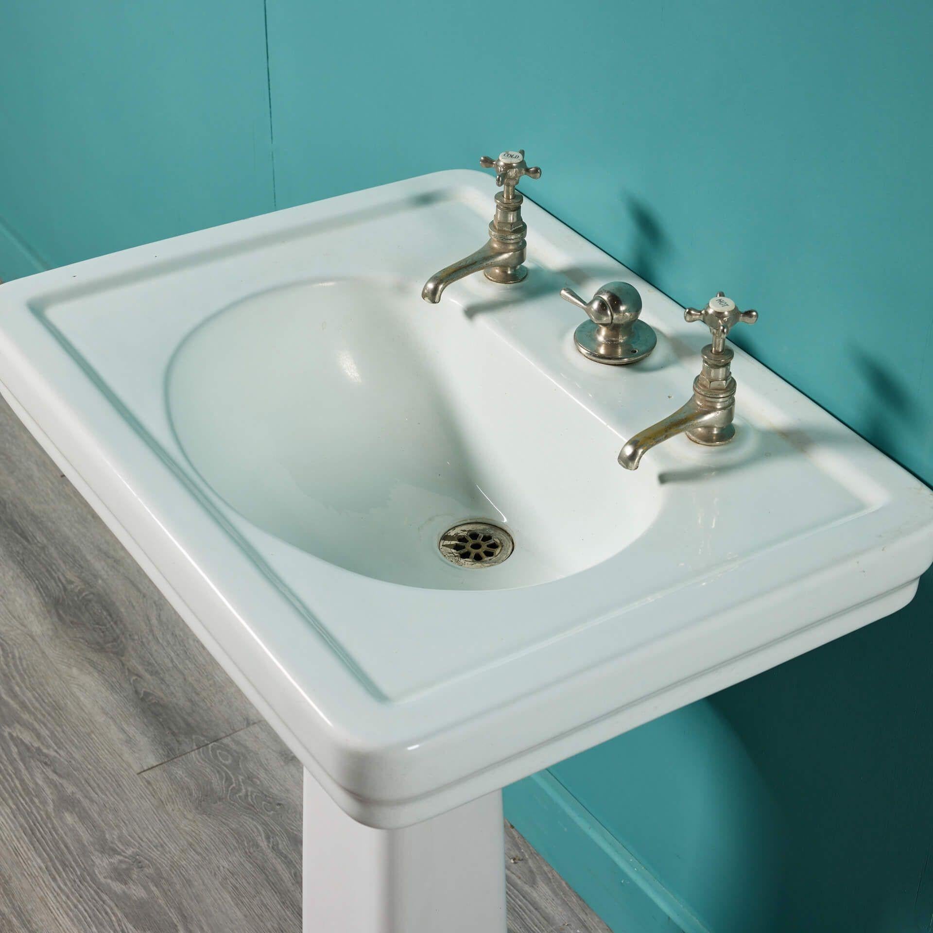 20th Century Reclaimed Art Deco Bathroom Pedestal Basin For Sale