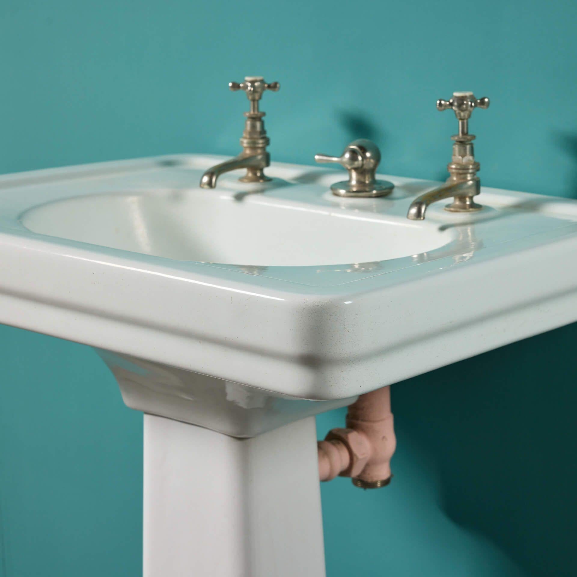 Porcelain Reclaimed Art Deco Bathroom Pedestal Basin For Sale