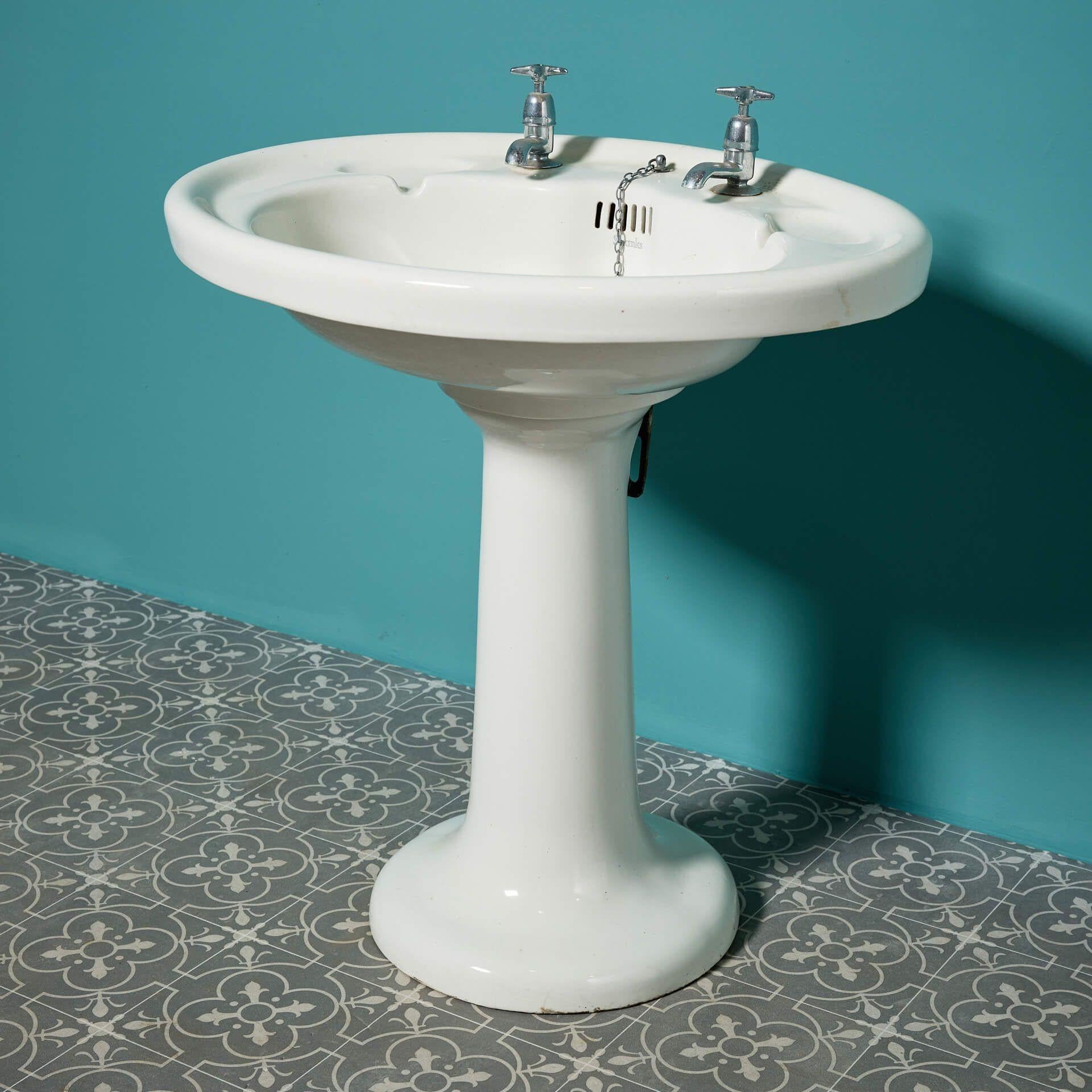 Edwardian Reclaimed Shanks & Co Art Deco Pedestal Sink For Sale
