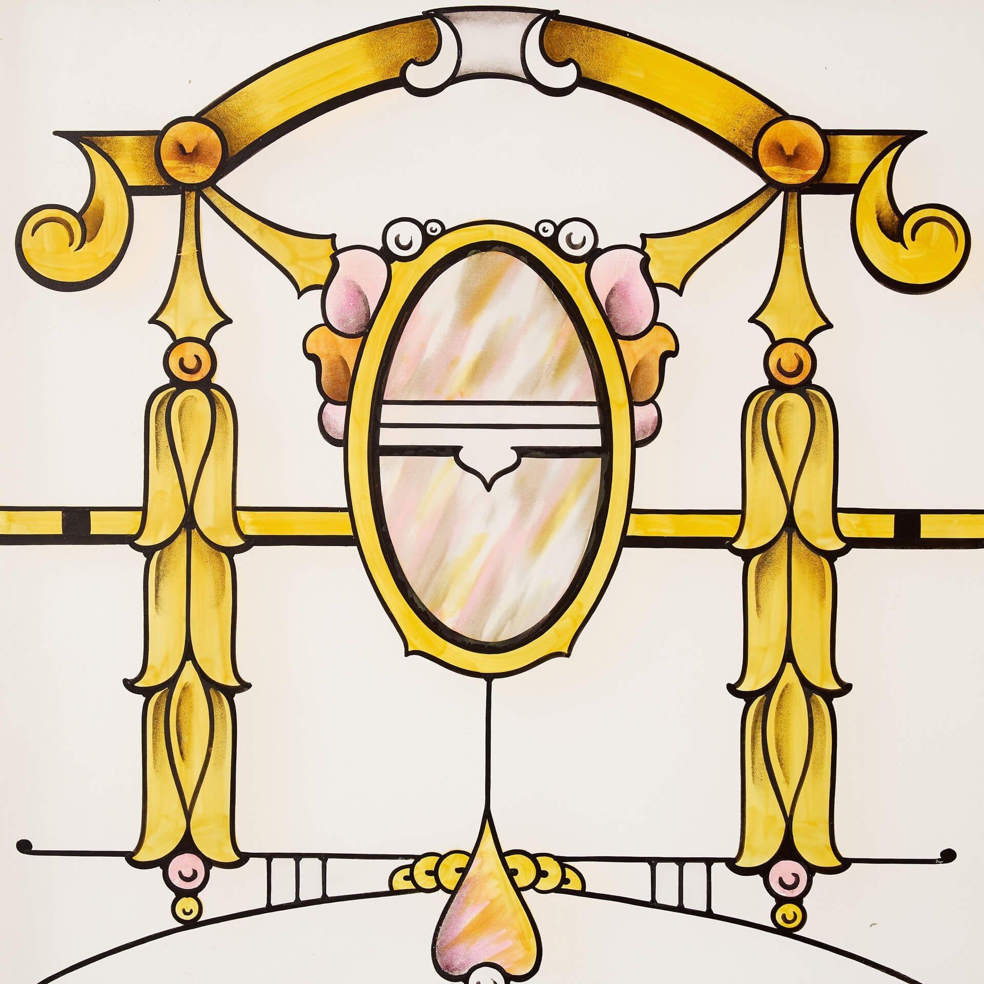 Aufgearbeitetes Jugendstil Fenster aus geätztem Glas (Art nouveau) im Angebot