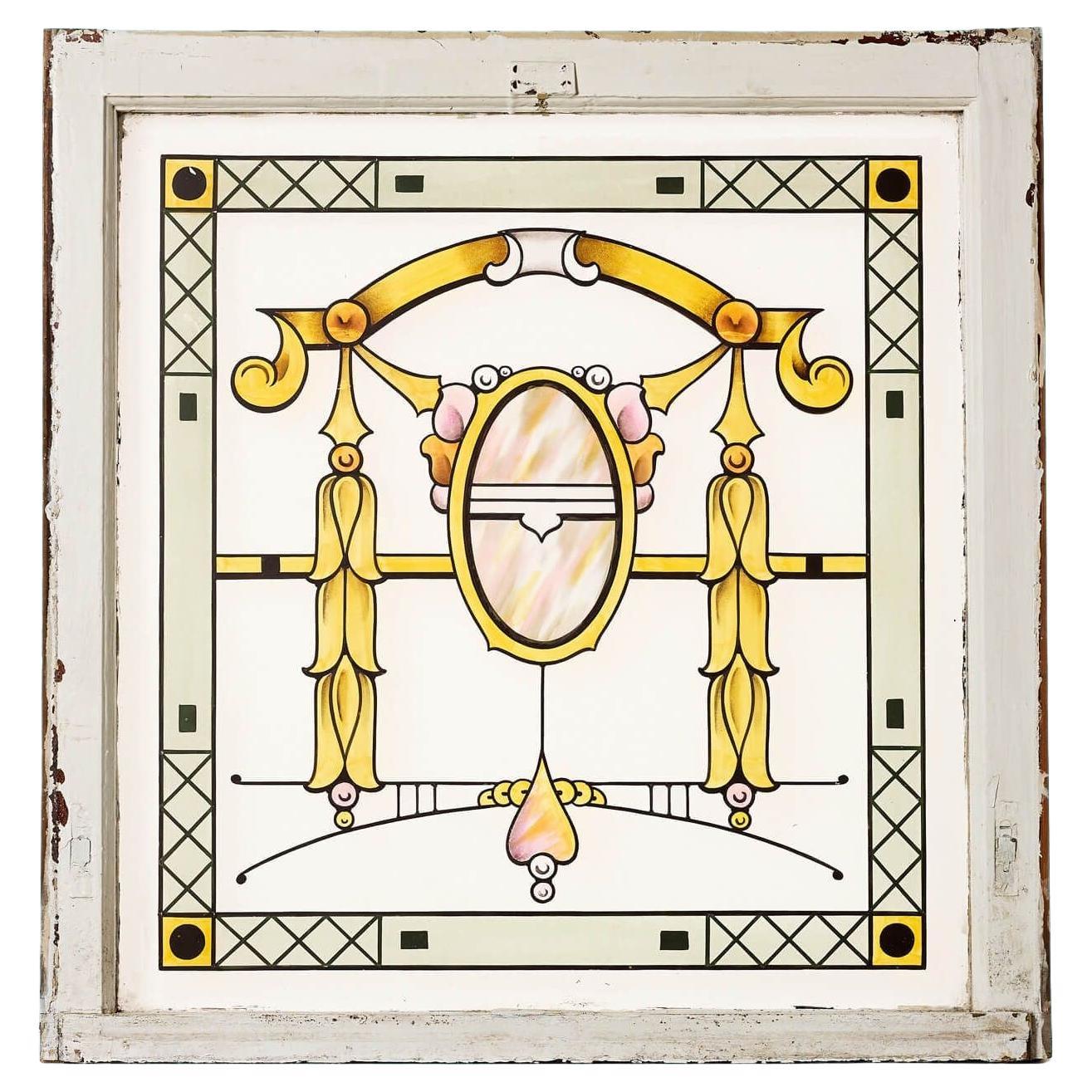 Fenêtre en verre gravé Art Nouveau récupéré