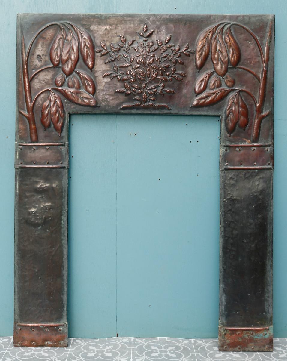 Reclaimed Arts & Crafts Style Copper Mantel Insert In Fair Condition For Sale In Wormelow, Herefordshire