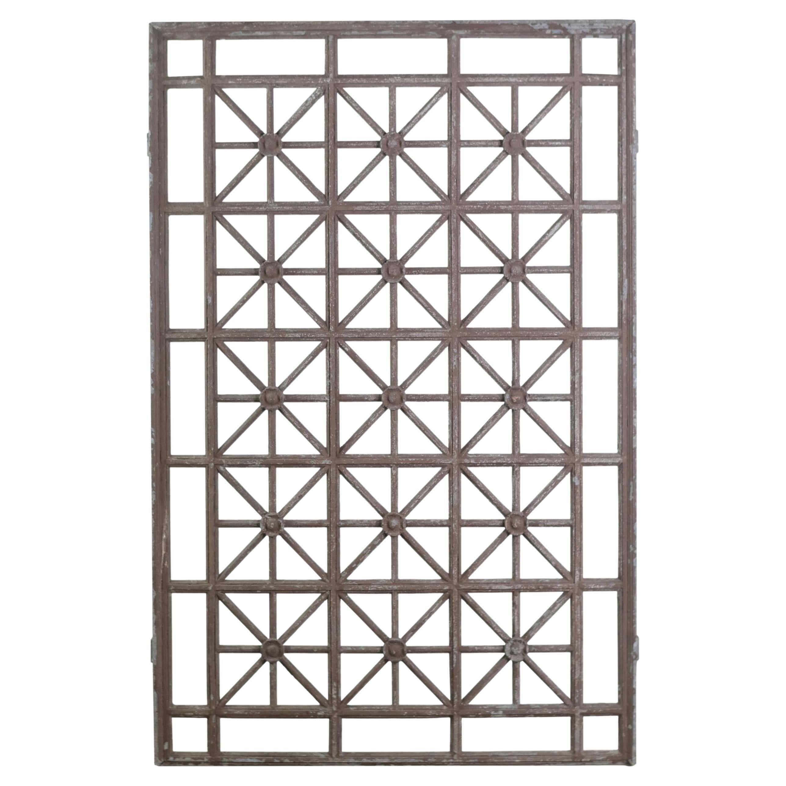 Reclaimed Beaux Arts Iron Panel Grill Flower Motif 62 x 40.5 For Sale