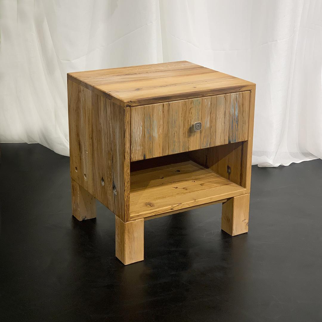 Hand-Crafted Reclaimed Bed Side-table For Sale
