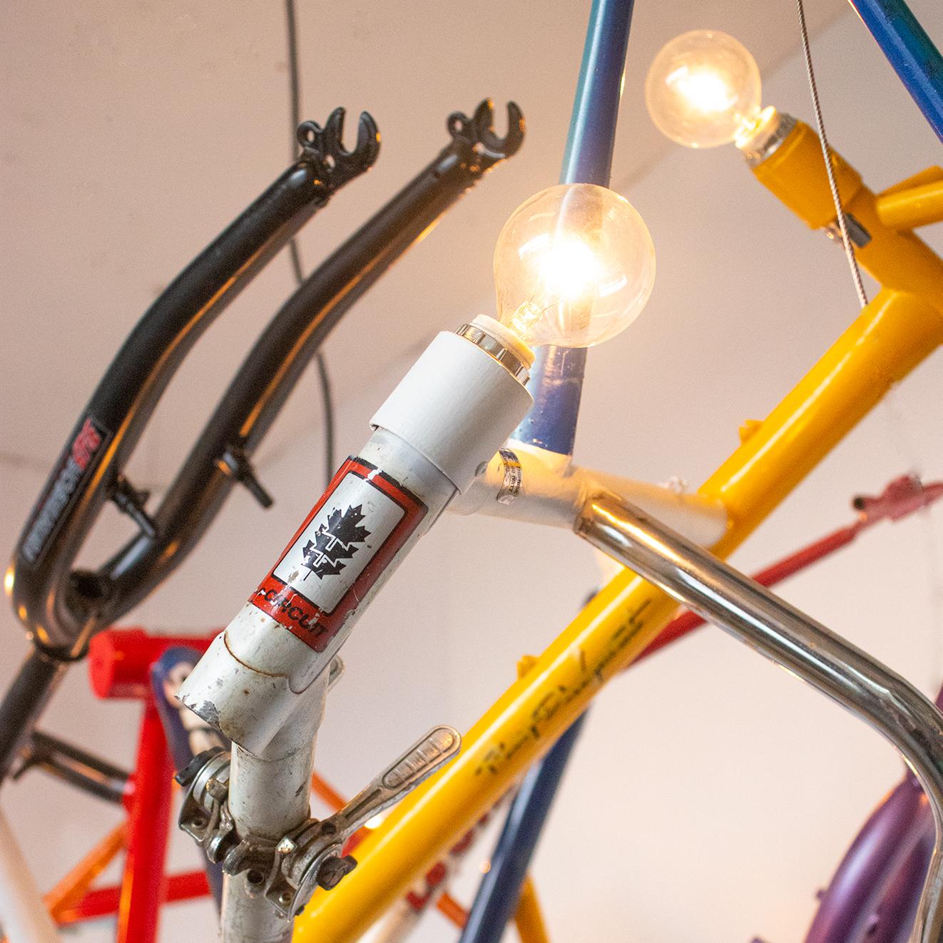 Canadian Reclaimed Bicycle Chandelier, Linear For Sale