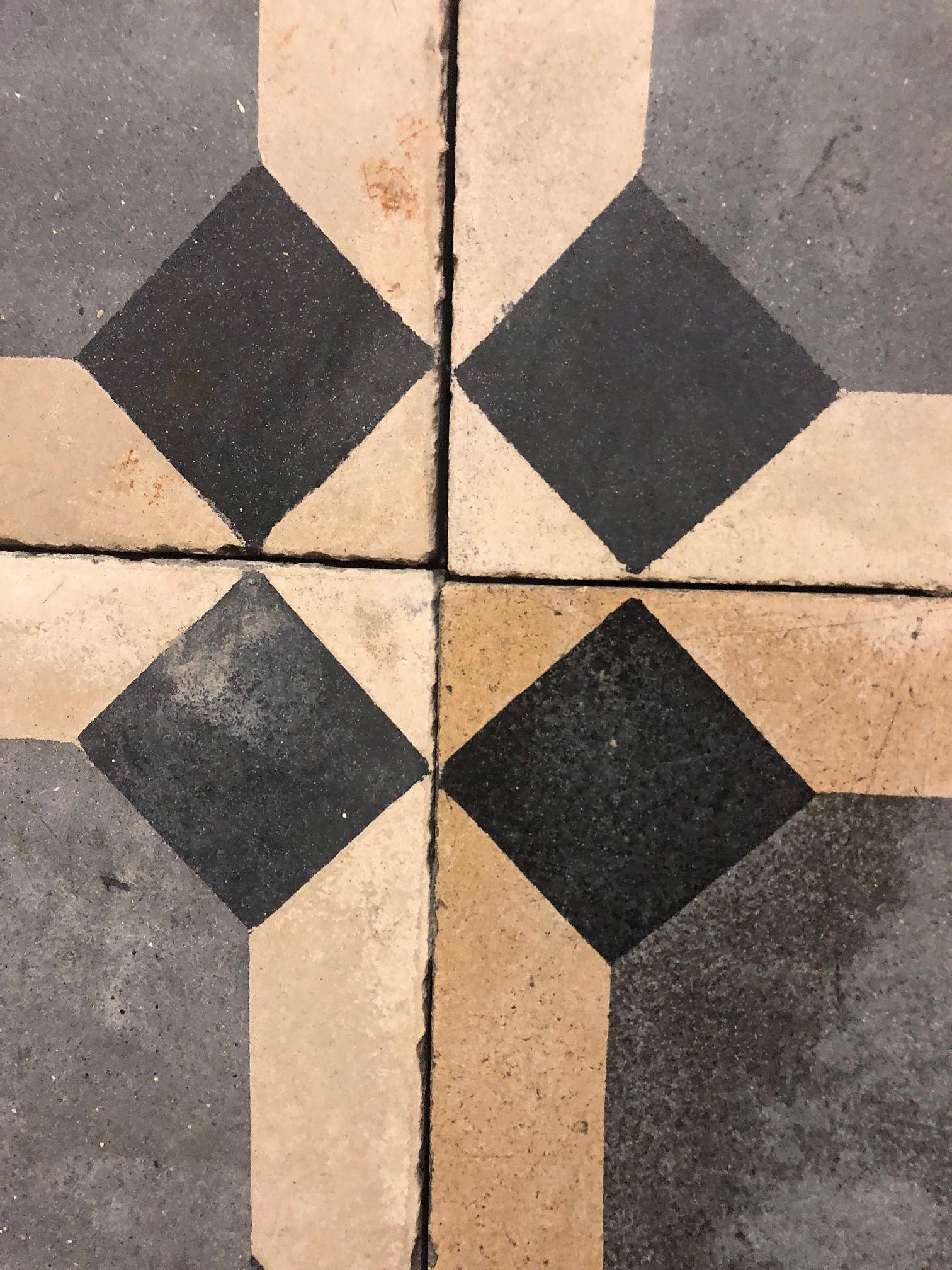 French Reclaimed Blue and Beige Octagonal Tiles