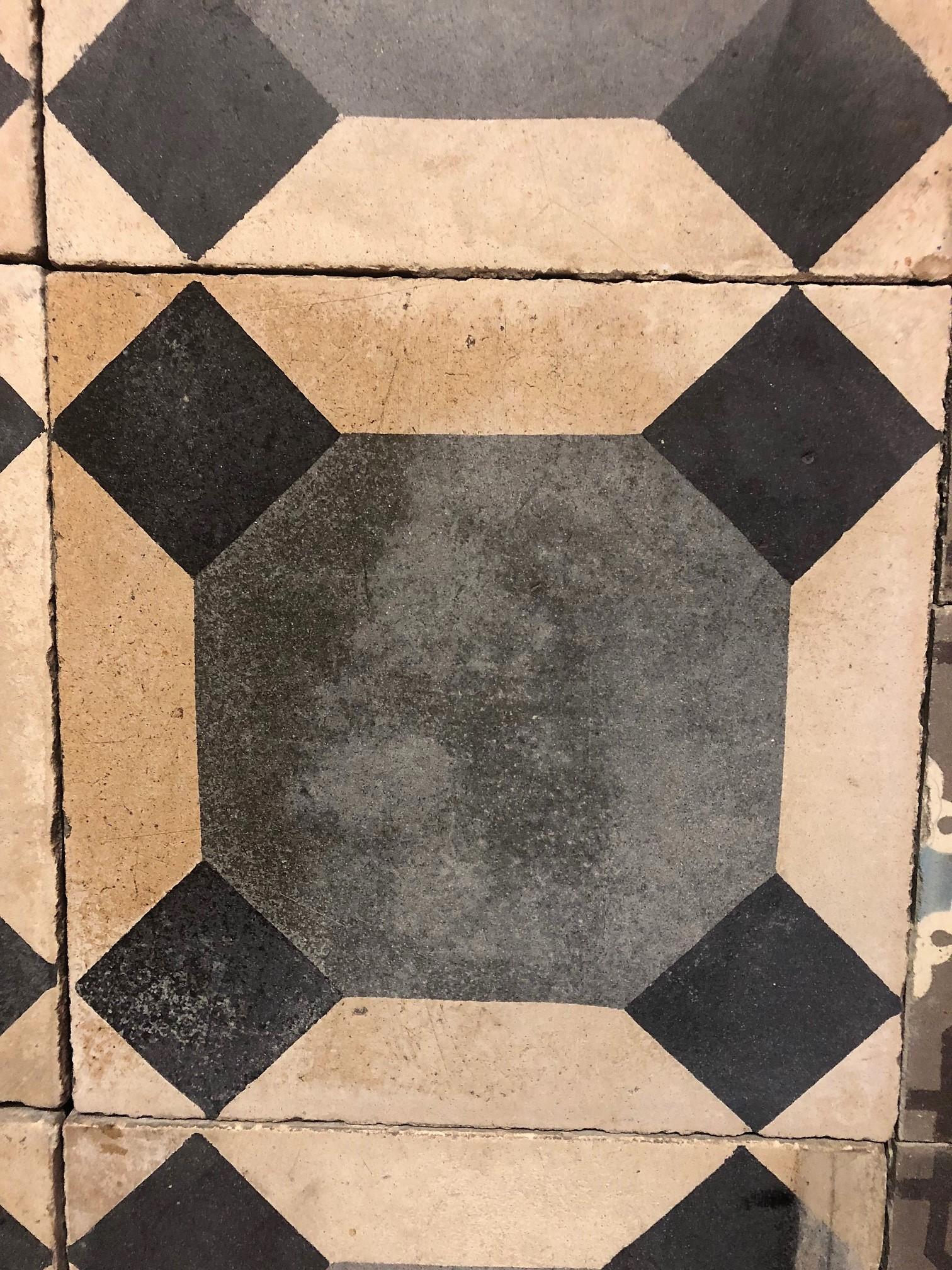 Reclaimed Blue and Beige Octagonal Tiles In Good Condition In Dallas, TX