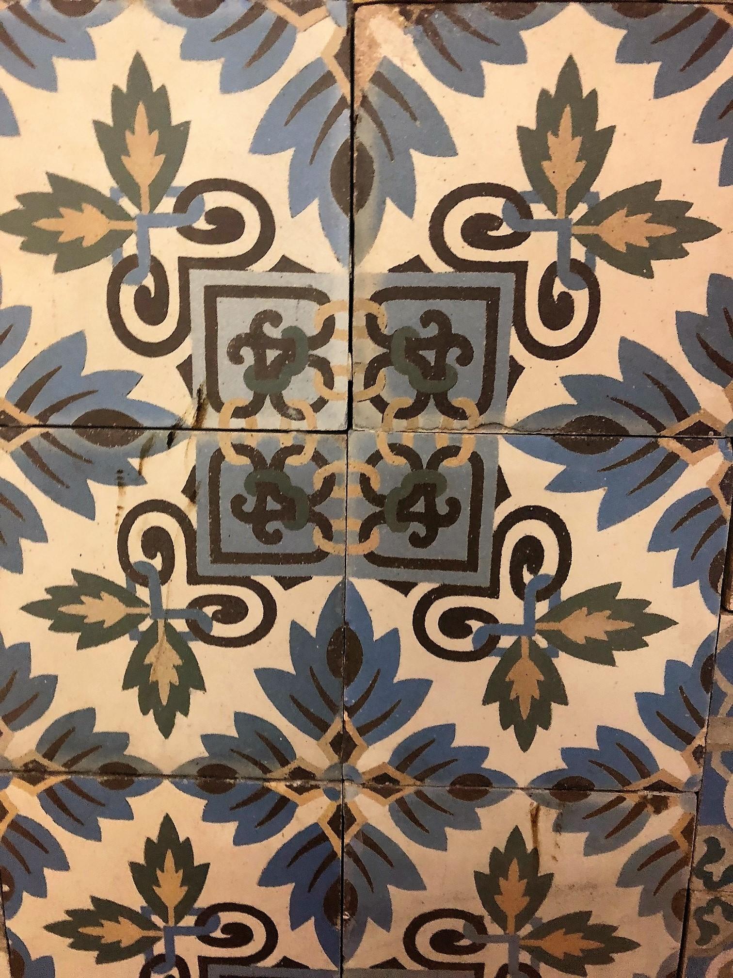 Priced per sq. ft.
Measured by sq. ft.

Beautiful, hand-painted, reclaimed antique, cement tile flooring was imported from France,

circa 1890.