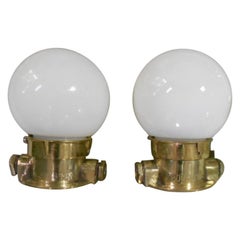 Reclaimed Brass Ship Light with Opaque Shade, 20th Century