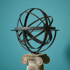 Reclaimed Bronze Armillary Sun Dial on 19th Century English Limestone Column
