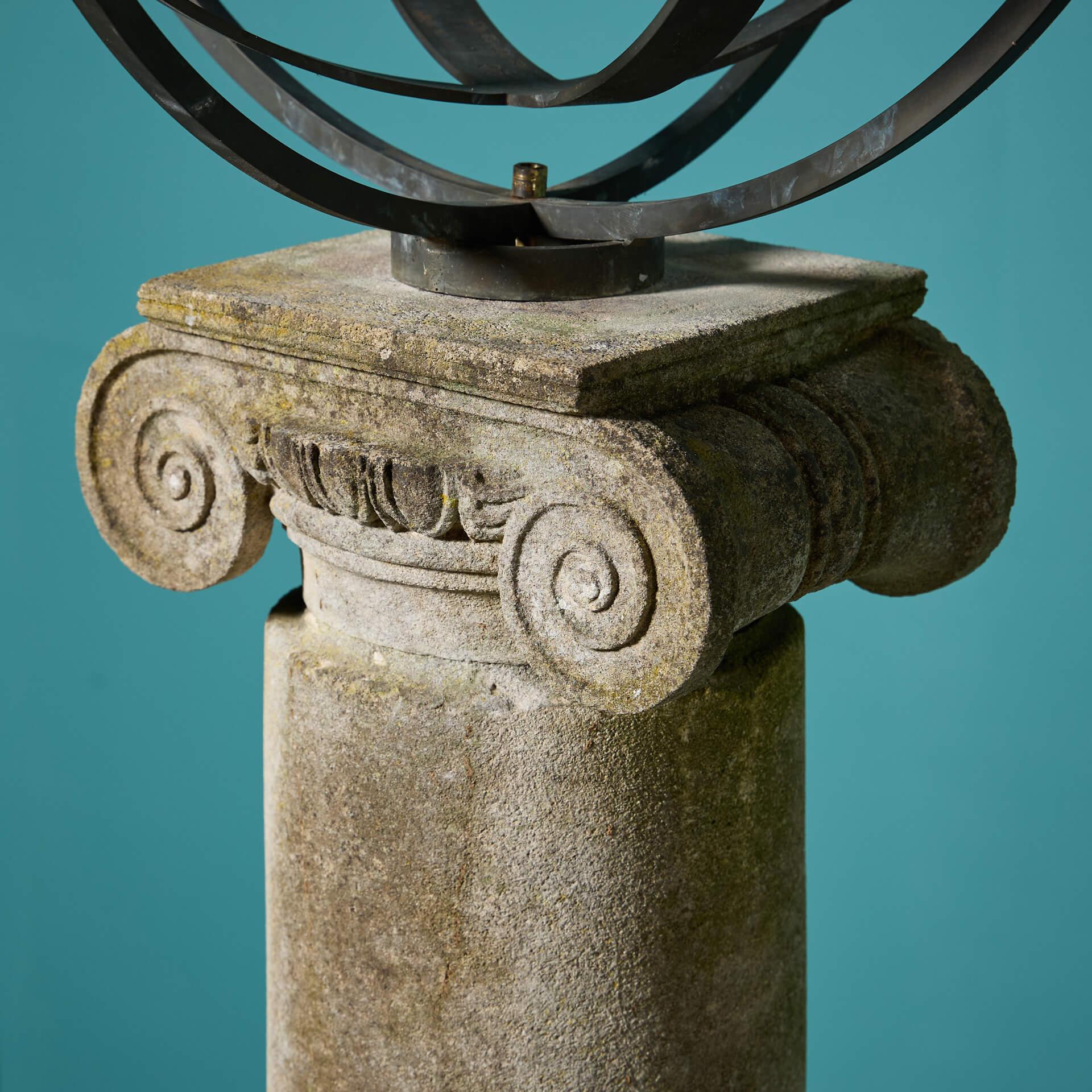Reclaimed Bronze Armillary Sun Dial on 19th Century English Limestone ...