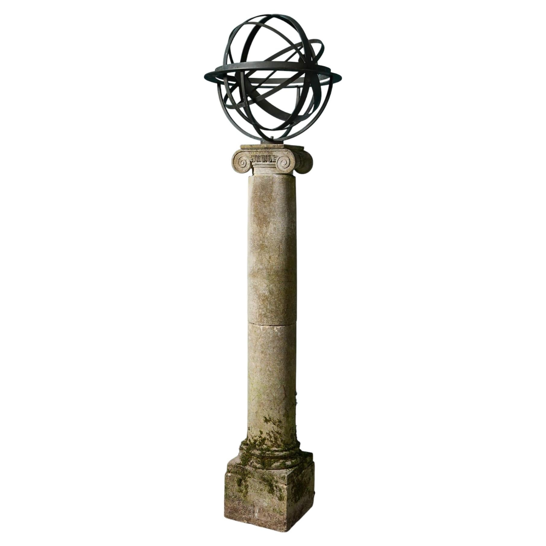 Reclaimed Bronze Armillary Sun Dial on 19th Century English Limestone ...