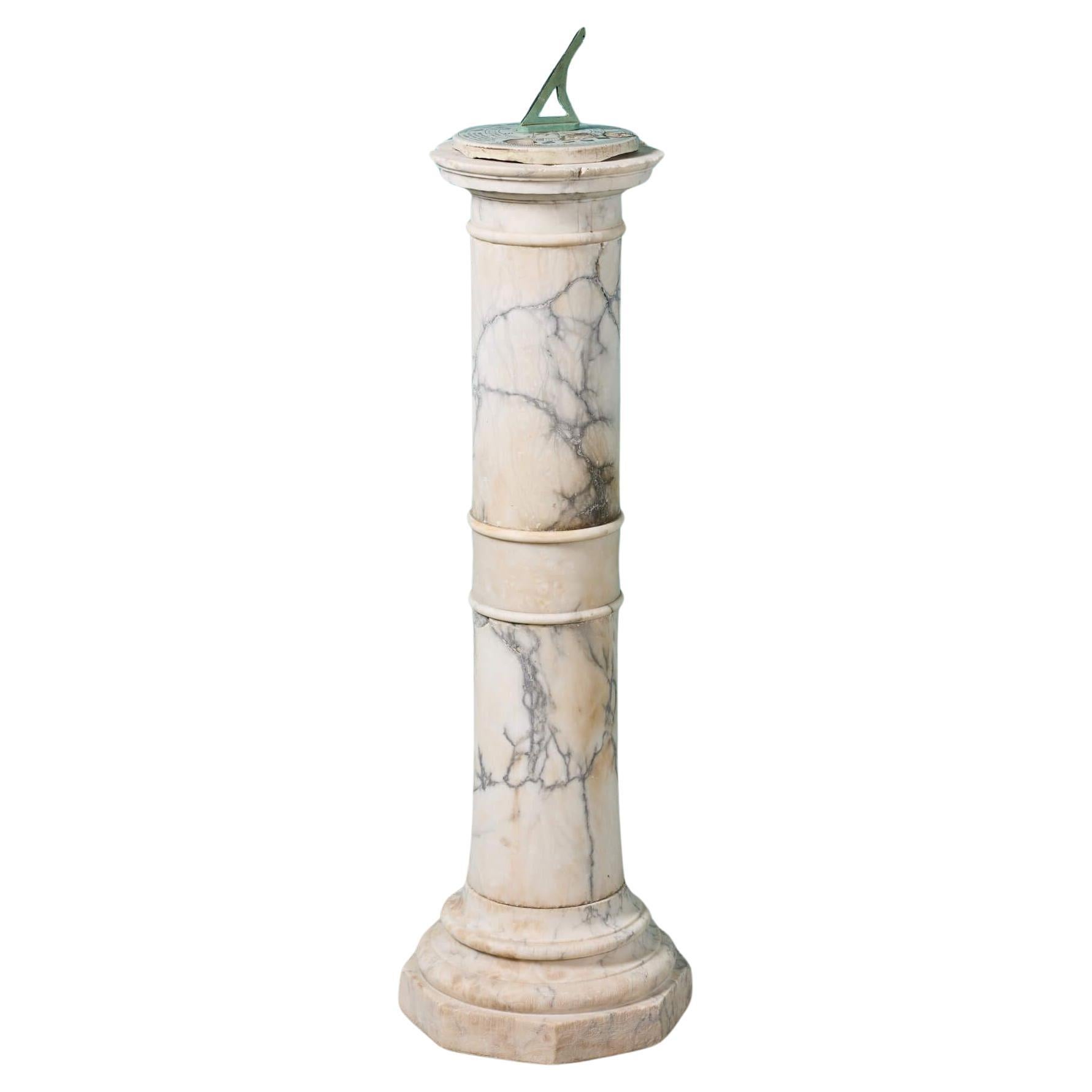 Reclaimed Bronze Garden Sundial on Alabaster Pedestal For Sale