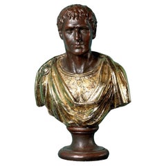 Busto de Emperador Romano de Yeso Bronceado y Dorado Recuperado