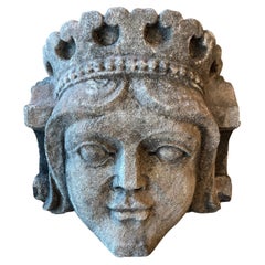 Reclaimed Calvary Baptist Church Carved Limestone Head with Crown