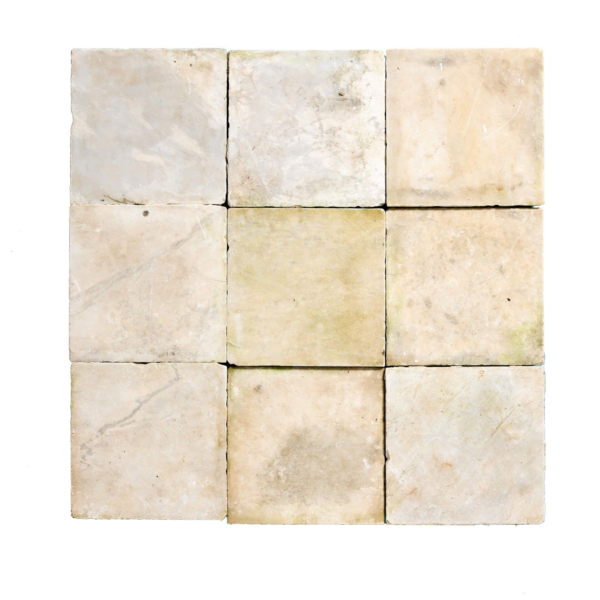 These late 19th century reclaimed Italian floor tiles in Carrara marble were salvaged from Wingfield castle in England.

Dating from circa 1880, these reclaimed tiles are of a Italianate style, made in smooth Carrara marble, and detailed with subtle