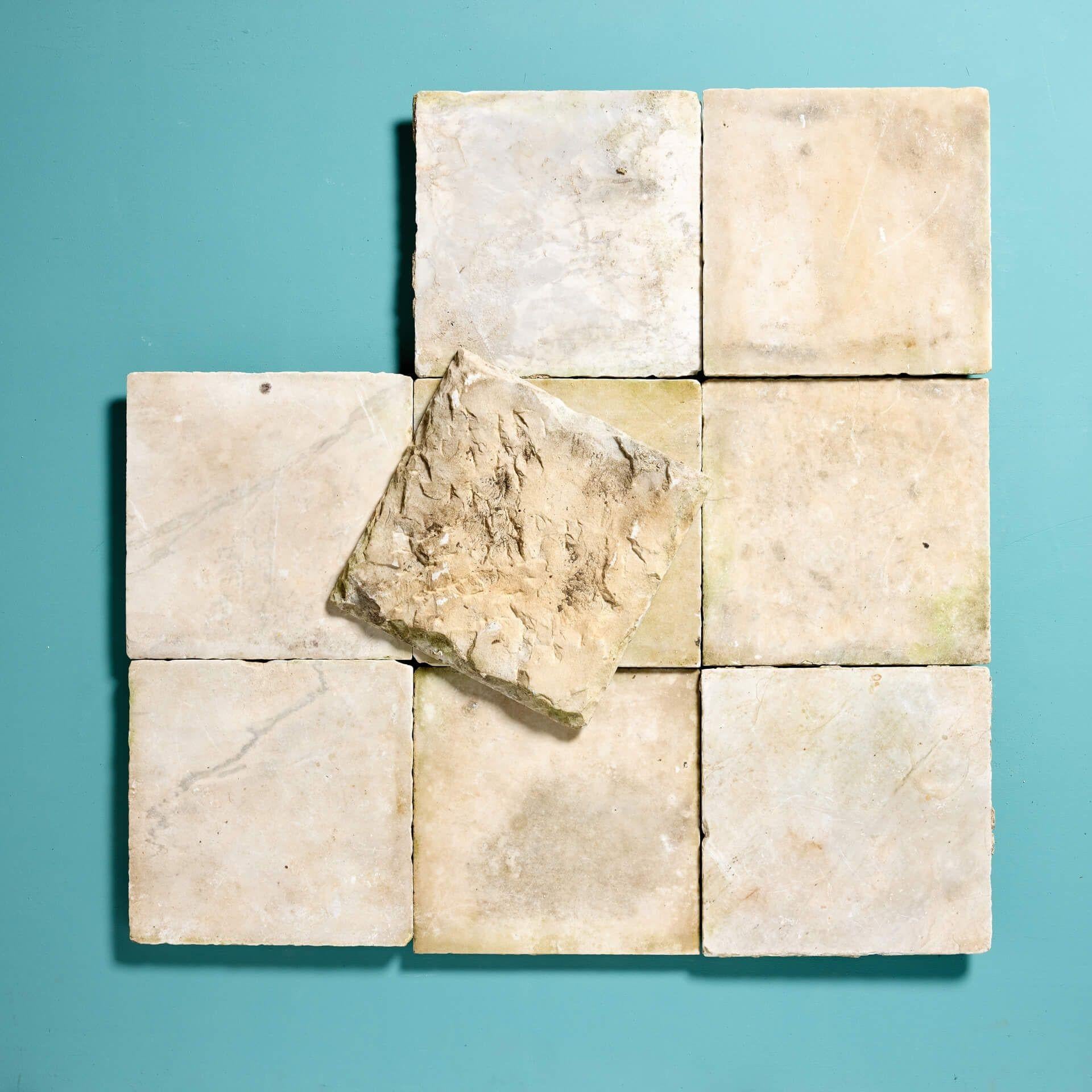 Italian Reclaimed Carrara Marble Floor Tiles 9.67 m2 (104 sq ft) For Sale
